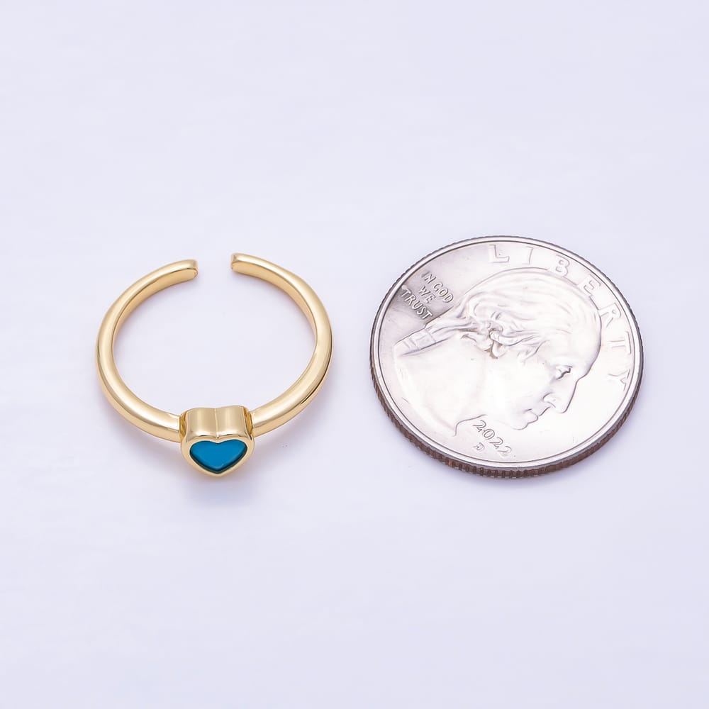 16K Gold Filled Turquoise CZ Heart Solitaire Adjustable Ring | Rings-00390