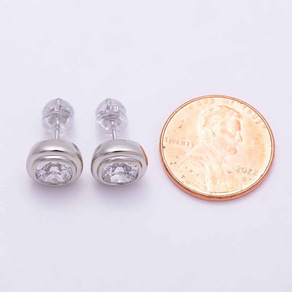 16K Gold Filled 9mm Clear CZ Square Bezel Stud Earrings in Gold & Silver | Earrings-00421 Earrings-00422