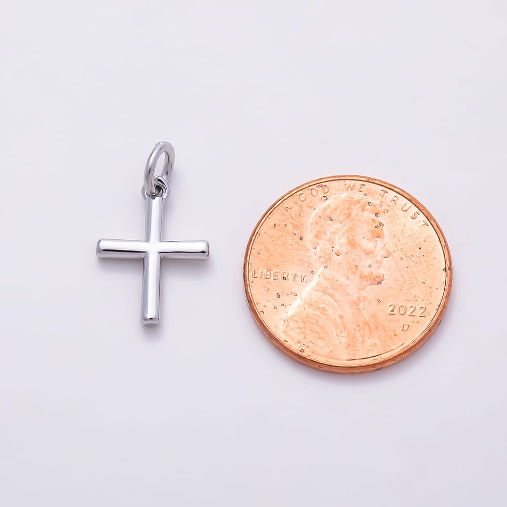 Silver 14mm Minimalist Religious Cross Charm | Charms-02261