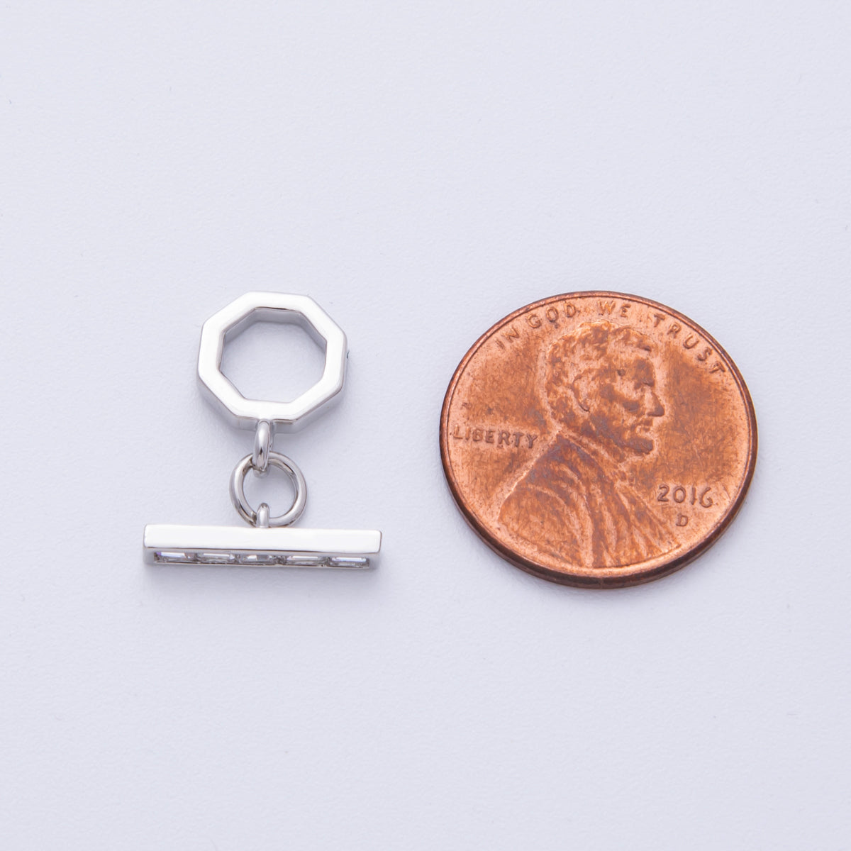 18K Gold Filled 12mm Baguette CZ Hexagon Toggle Clasps Closure in Gold & Silver | Findings-400006