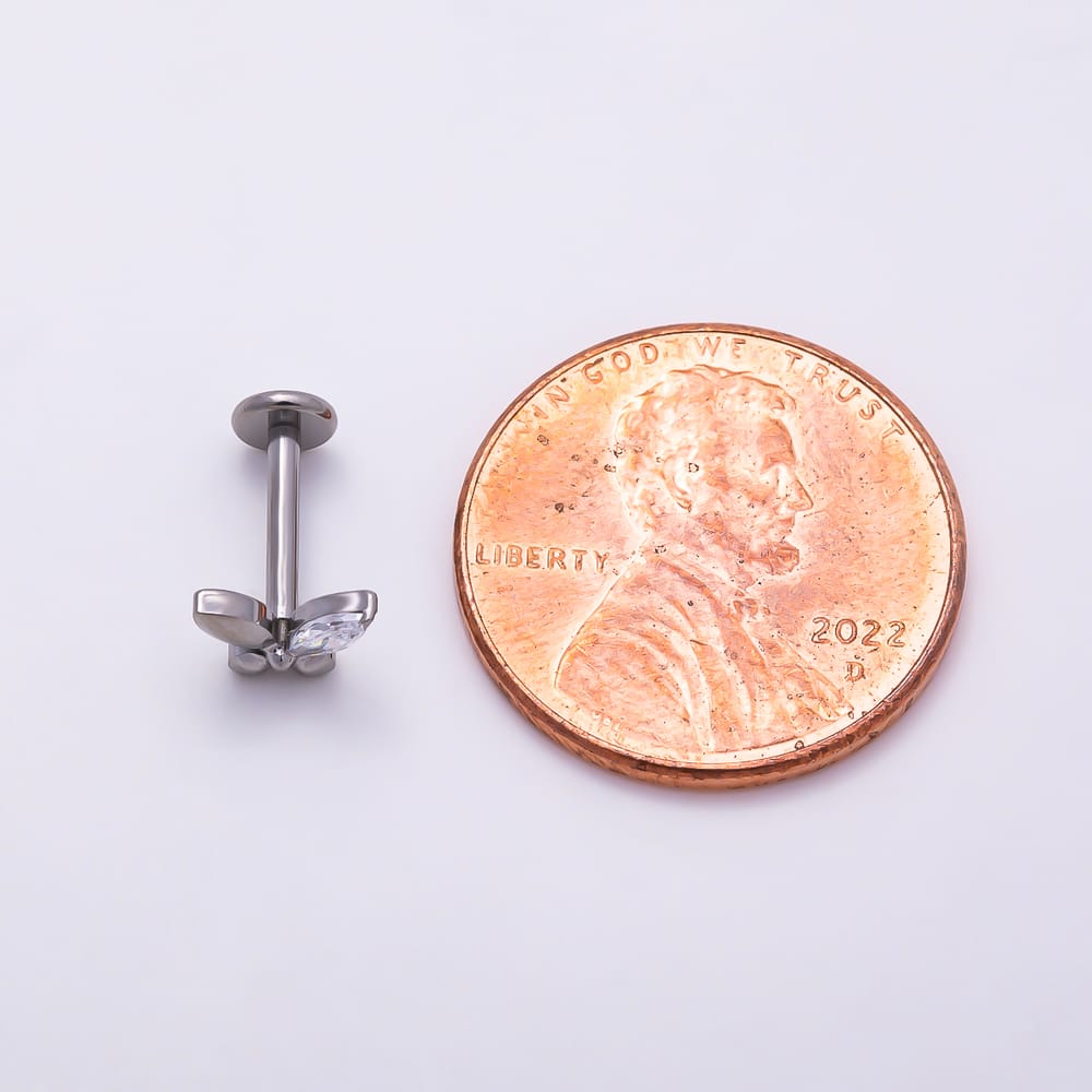 Titanium 5mm Silver Marquise CZ Butterfly Mini Cartilage Piercing Flat Back Stud | BJ-00284