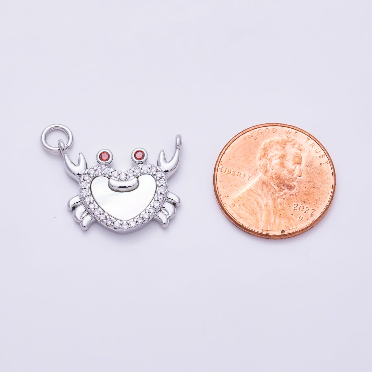 16K Gold Filled 19mm Clear Micro Paved CZ Mother of Pearl Crab Beach Ocean Charm | Charms-02039 - Charms-02040