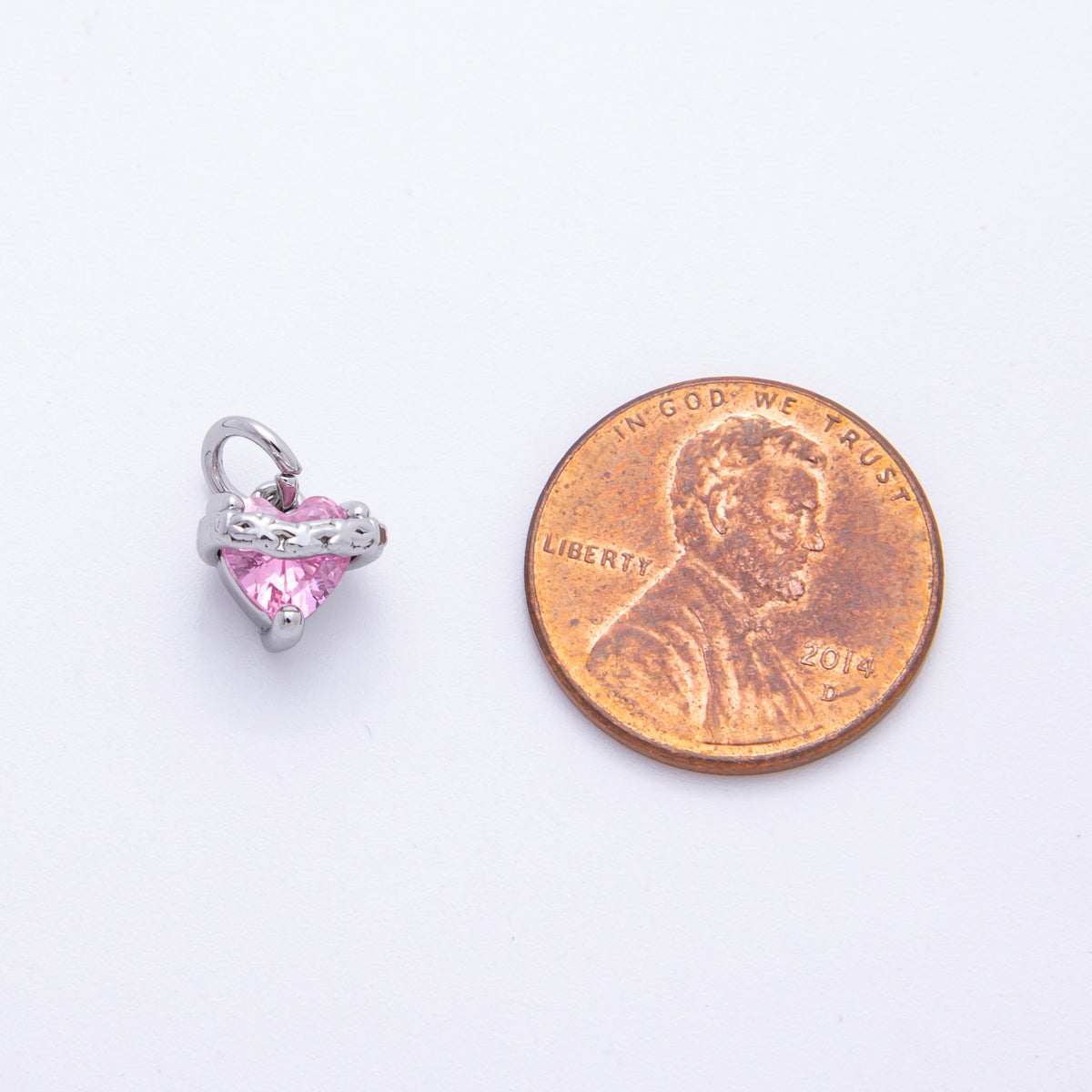 18K Gold Filled 11mm Pink & Black Heart-Shaped CZ Rustic Style Charm in Gold & Silver | C639 C702