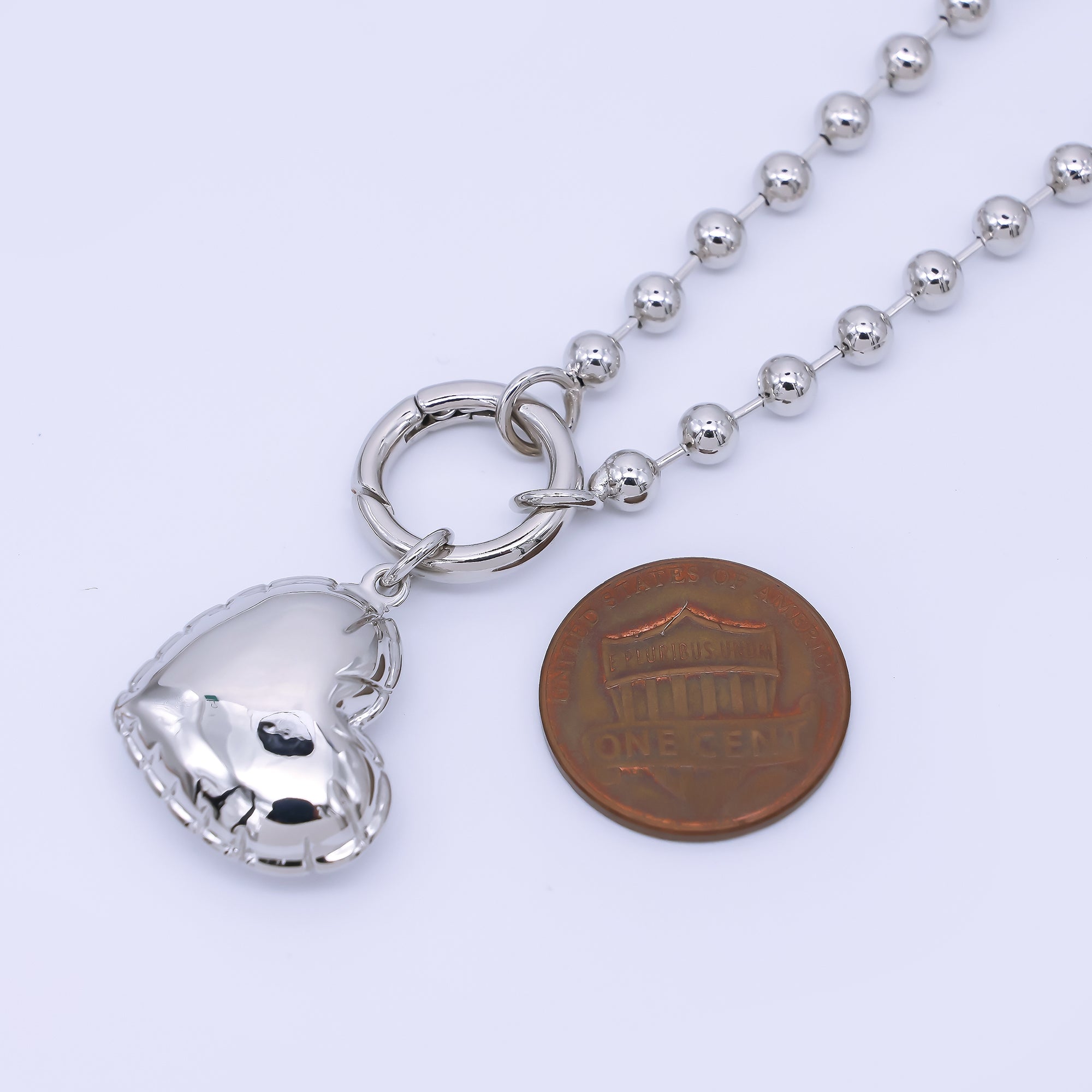 Silver 17mm Shimmering Heart Round Chain Beads Finding | Z1329
