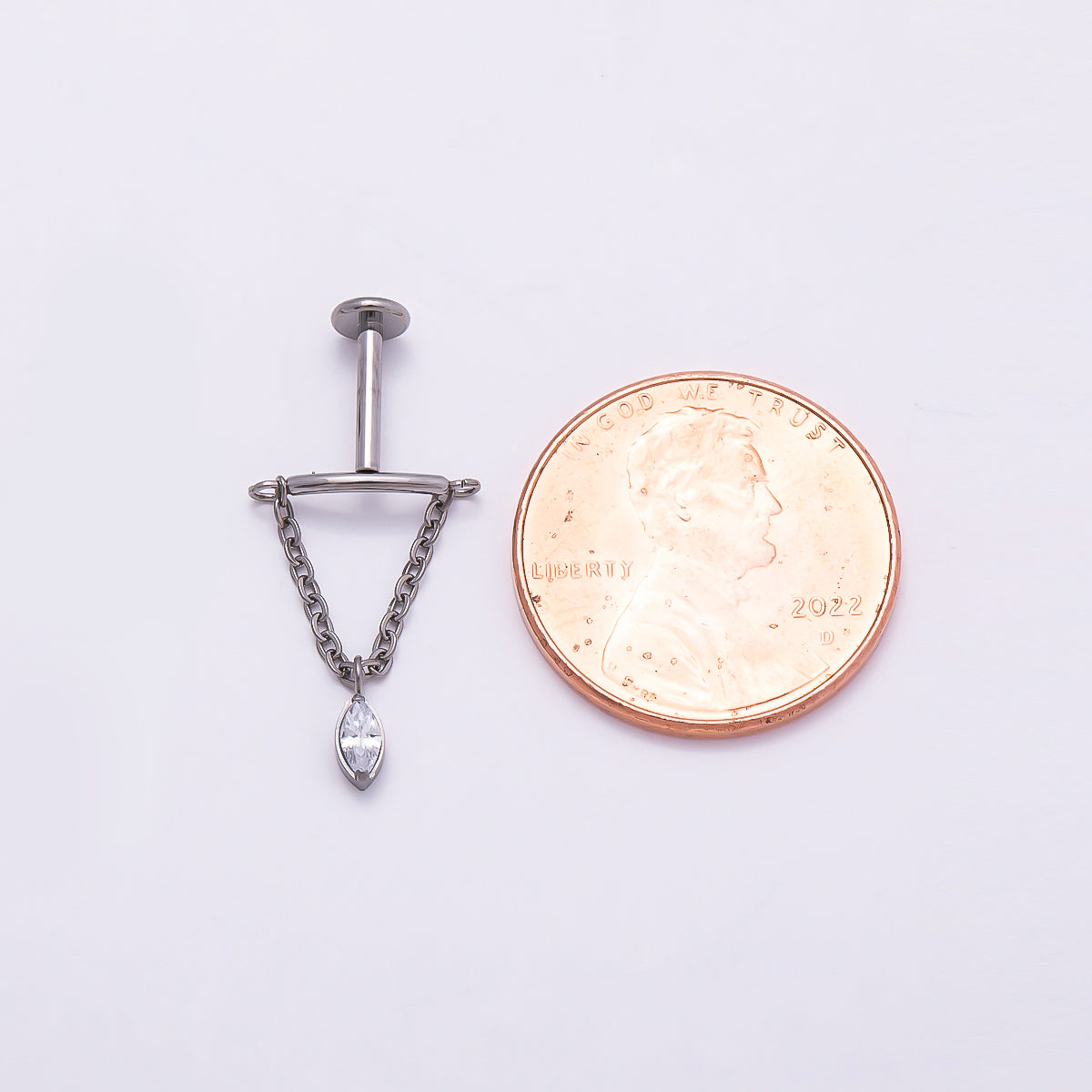 Titanium Marquise CZ Curved Chain Drop Cartilage Piercing Flat Back Stud | Findings-00268