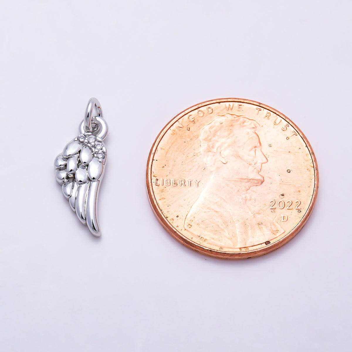 Silver Clear CZ Angel Wing Feather Religious Charm | Charms-01685