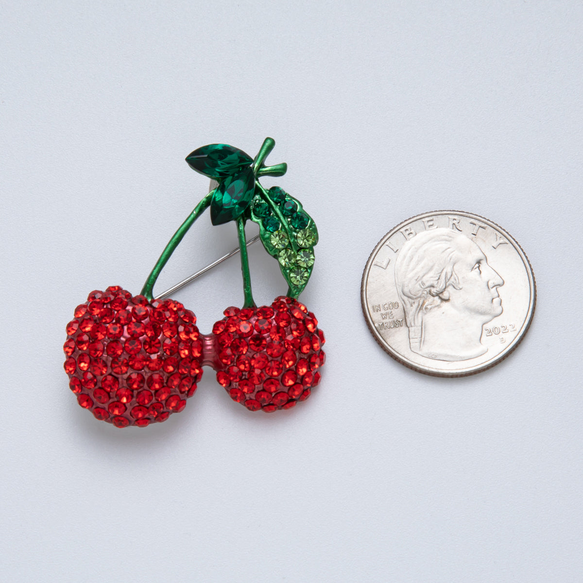 Sterling Silver 38mm Red Cherry Fruit Pin Brooch | BH093