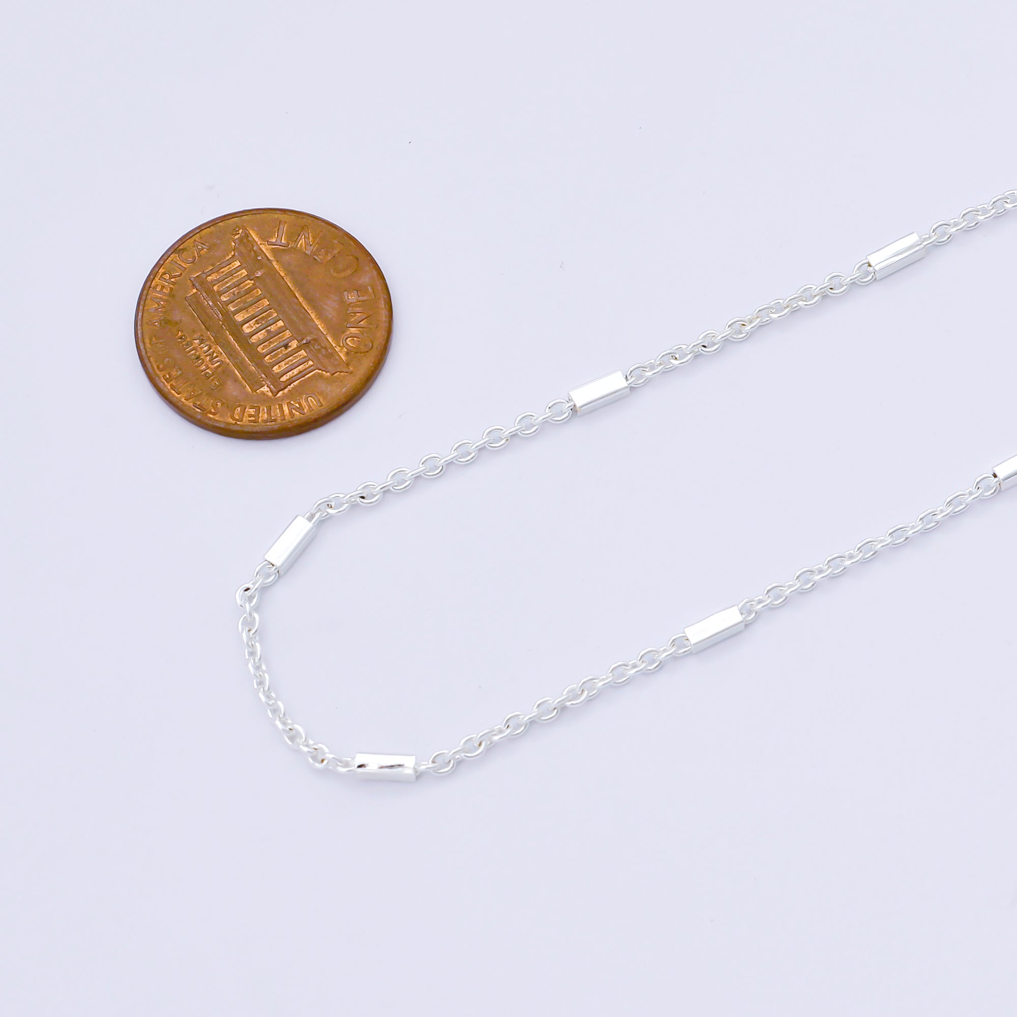 Silver 1.7mm Unfinished Cable Chain with Bar Station by Yard | ROLL-1679