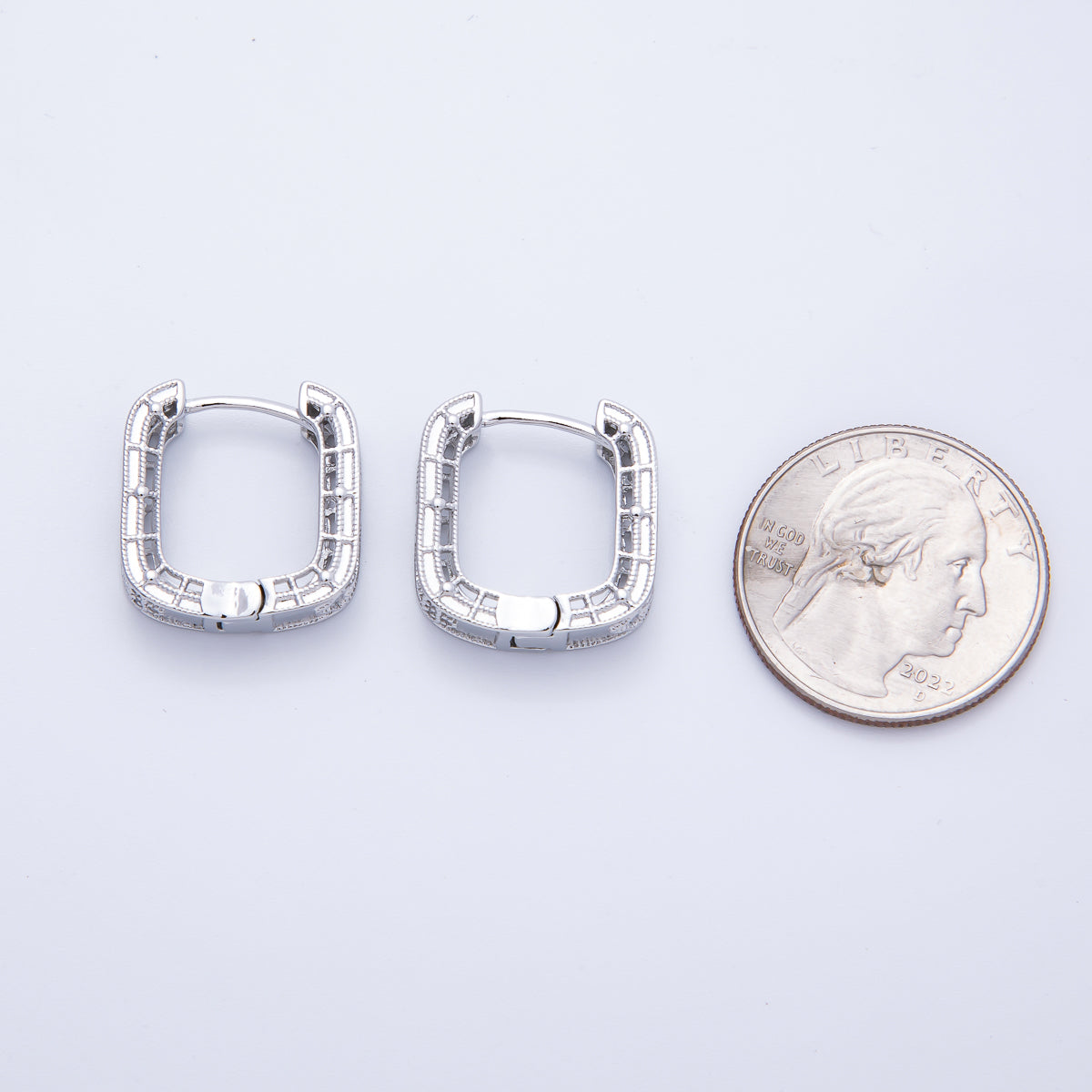 14K Gold Filled 19.5mm Flower CZ Square Hoop Earrings in Gold & Silver | Earr-020016 Earr-020017