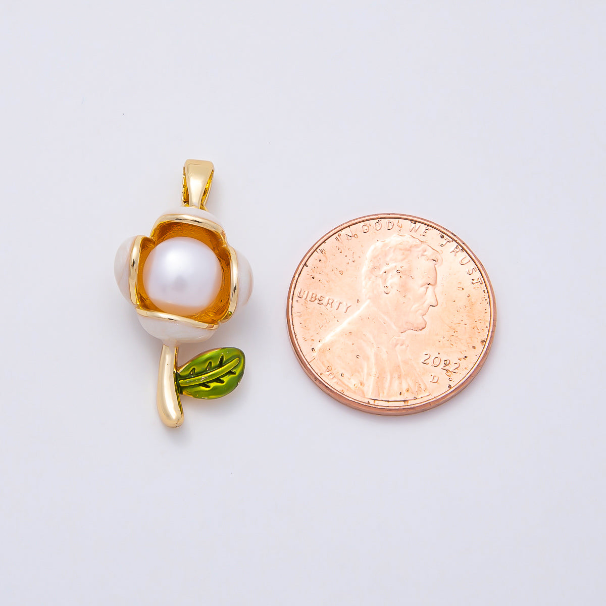 16K Gold Filled 21mm Shell Pearl Enamel Flower Pendant in Gold & Silver | Charms-00977 Charms-00978