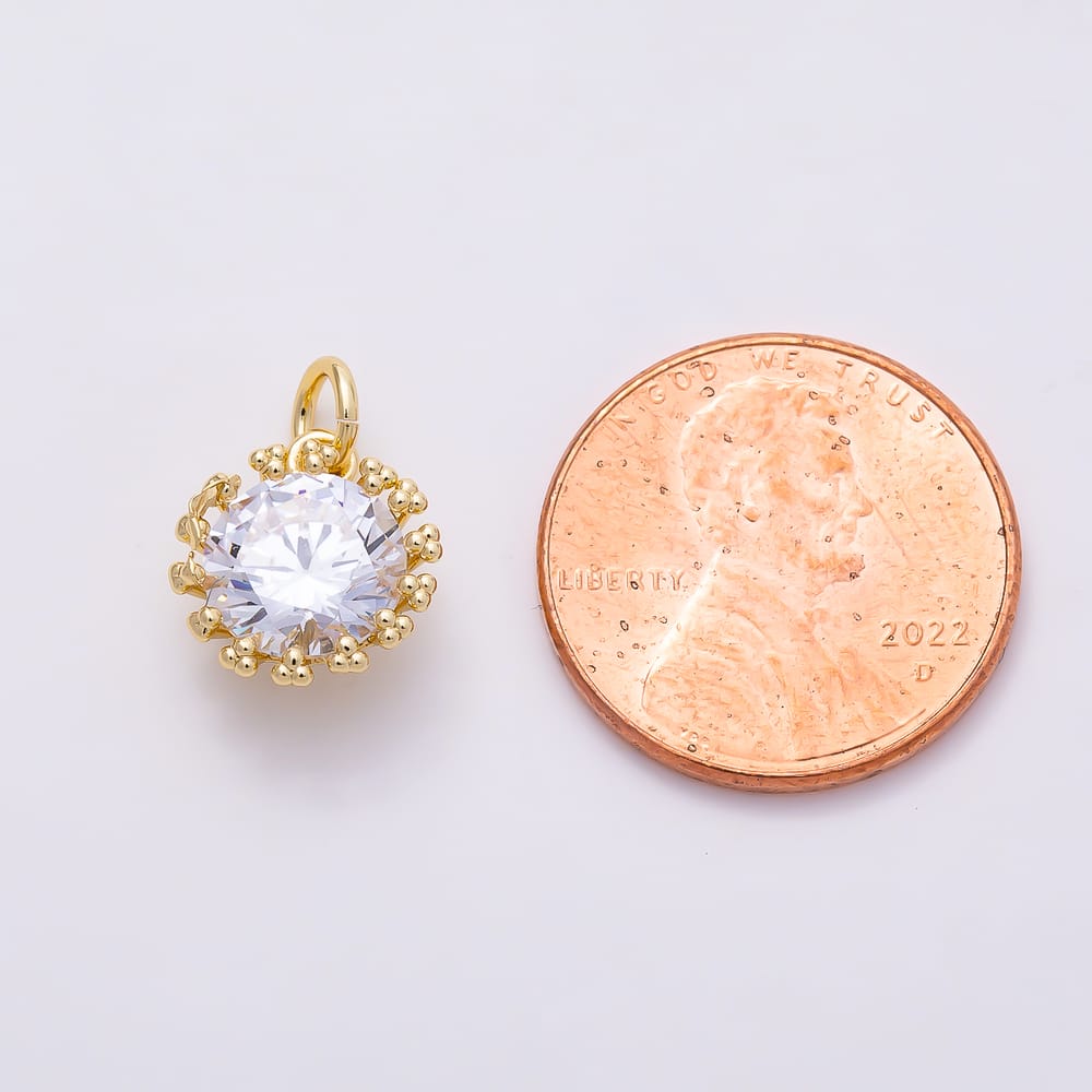 16K Gold Filled 12mm Clear CZ Round Dotted Beaded Mini Charm in Gold & Silver | Charms-02290 Charms-02291