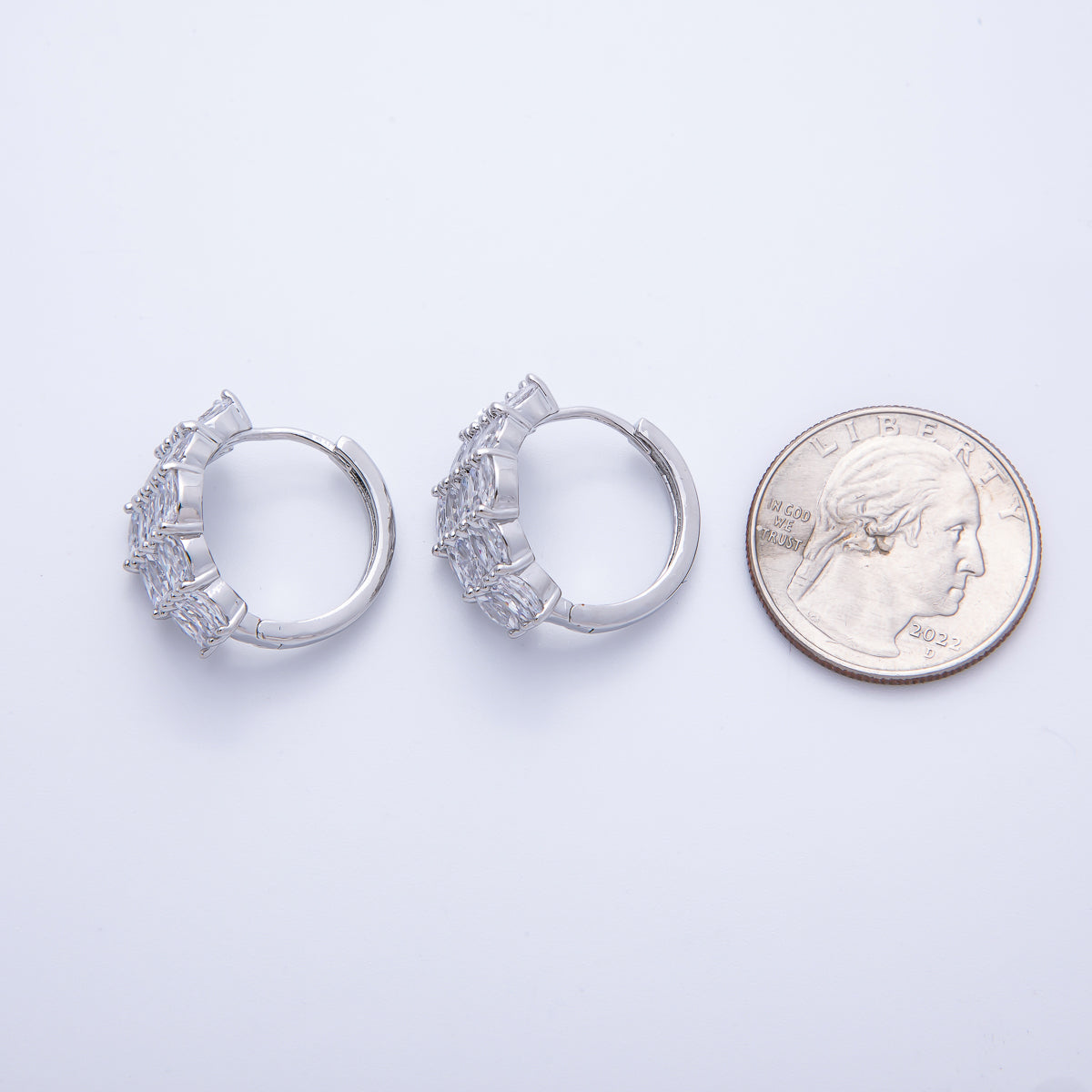 14K Gold Filled 19.3mm Clear CZ Marquise Hoop Earrings in Gold & Silver | Earr-020009 Earr-020010