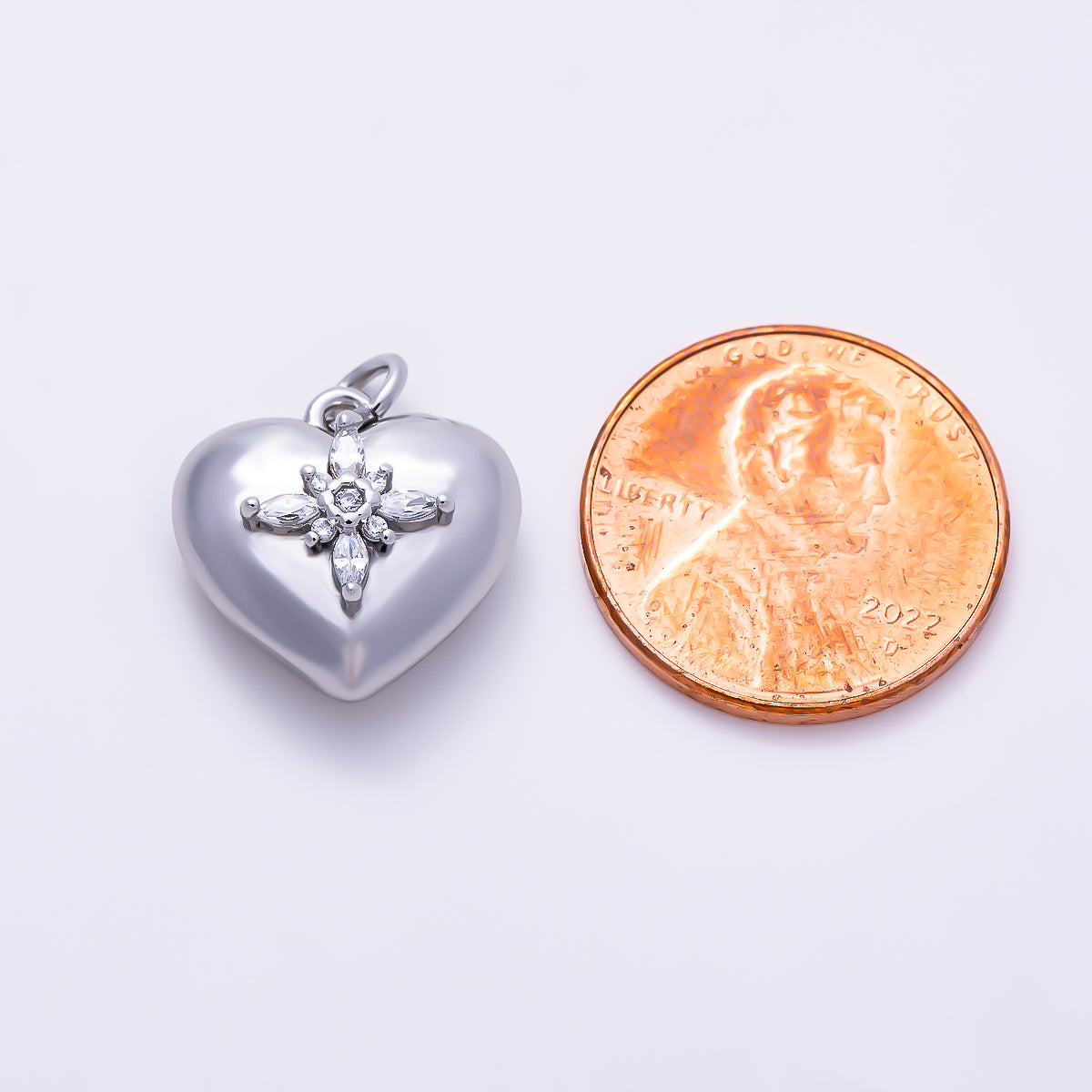 Silver 16mm Marquise CZ Cross Starburst Chubby Heart Charm | Charms-01520