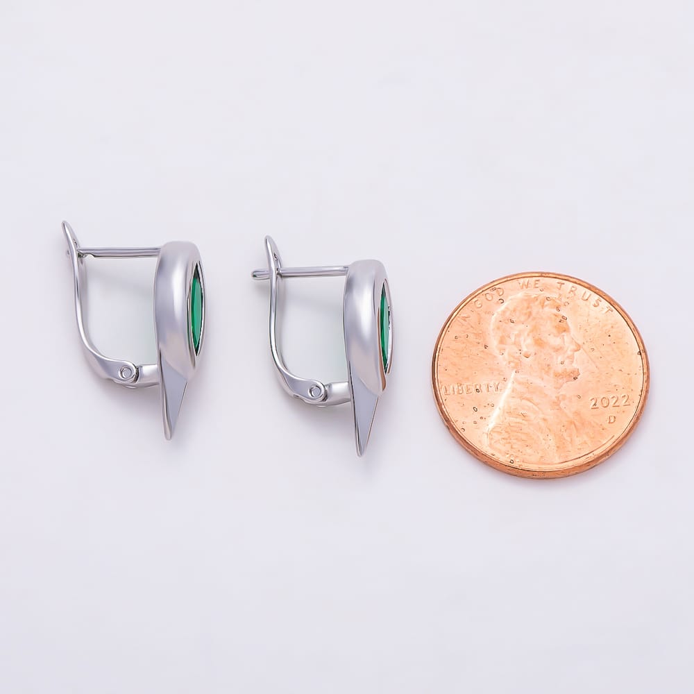 Silver 17mm Pink, Purple, Blue, Red, Green, Clear, AB, Black Marquise CZ Spiked English Lock Hoop Earrings | Earrings-01215 ~ Earrings-01222