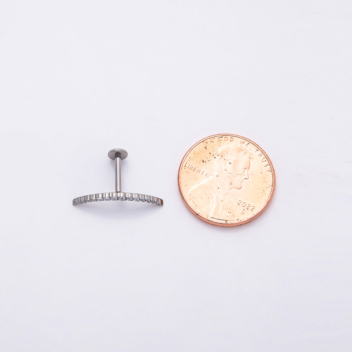 Stainless Steel 17mm Micro Paved CZ Curved Single Cartilage Piercing Flat Back Stud | Findings-00208
