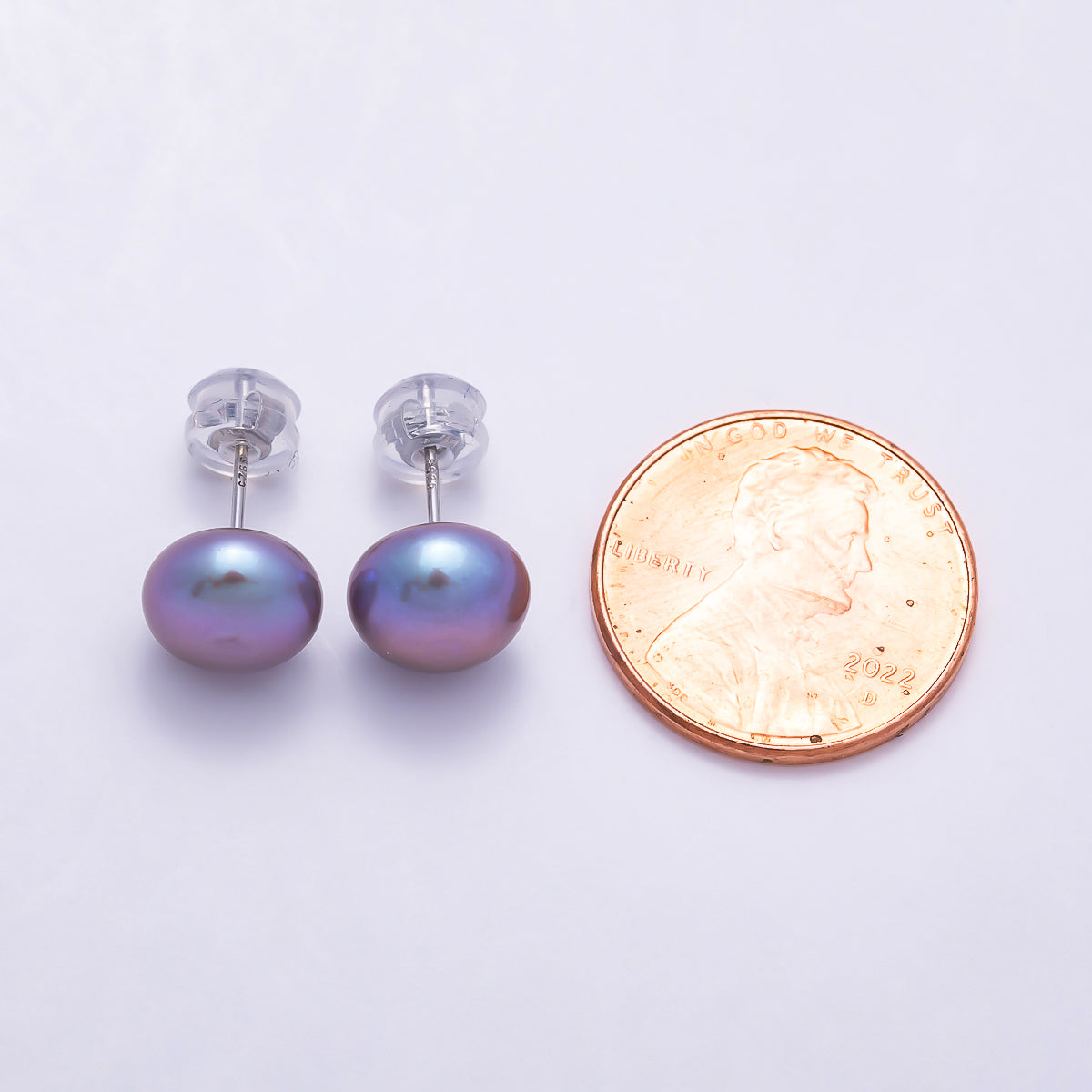 Silver 9mm White, Purple Freshwater Pearl Button Stud Earrings | Earrings-00788 Earrings-00789