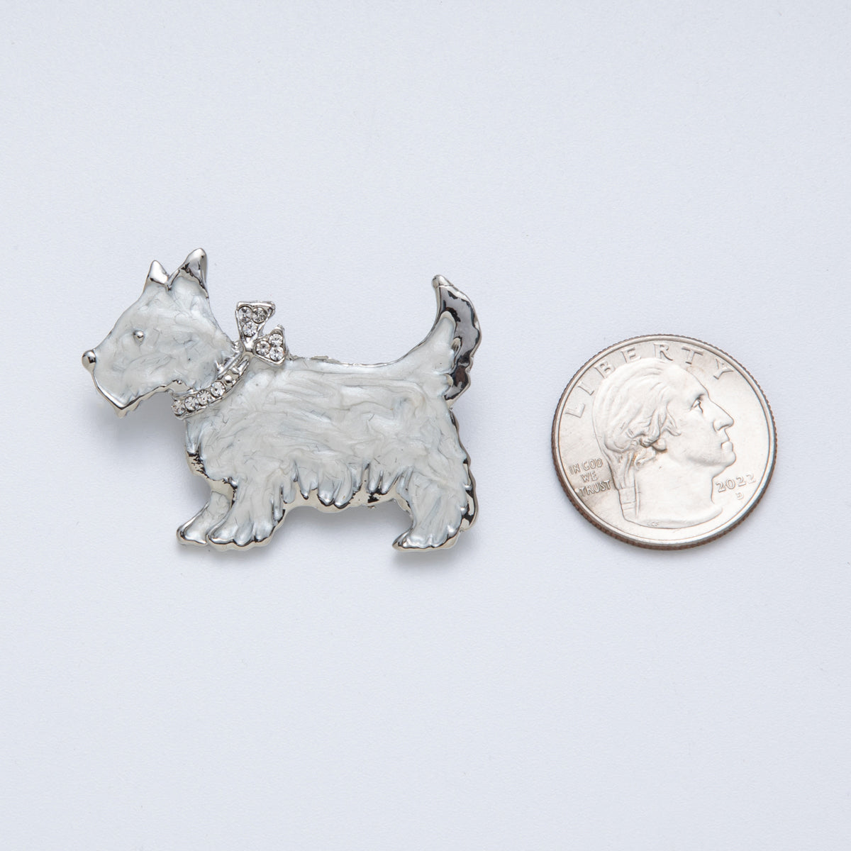Sterling Silver Metalic Grey 43mm Enamel CZ Cute Puppy Animal Pin Brooch | BH094
