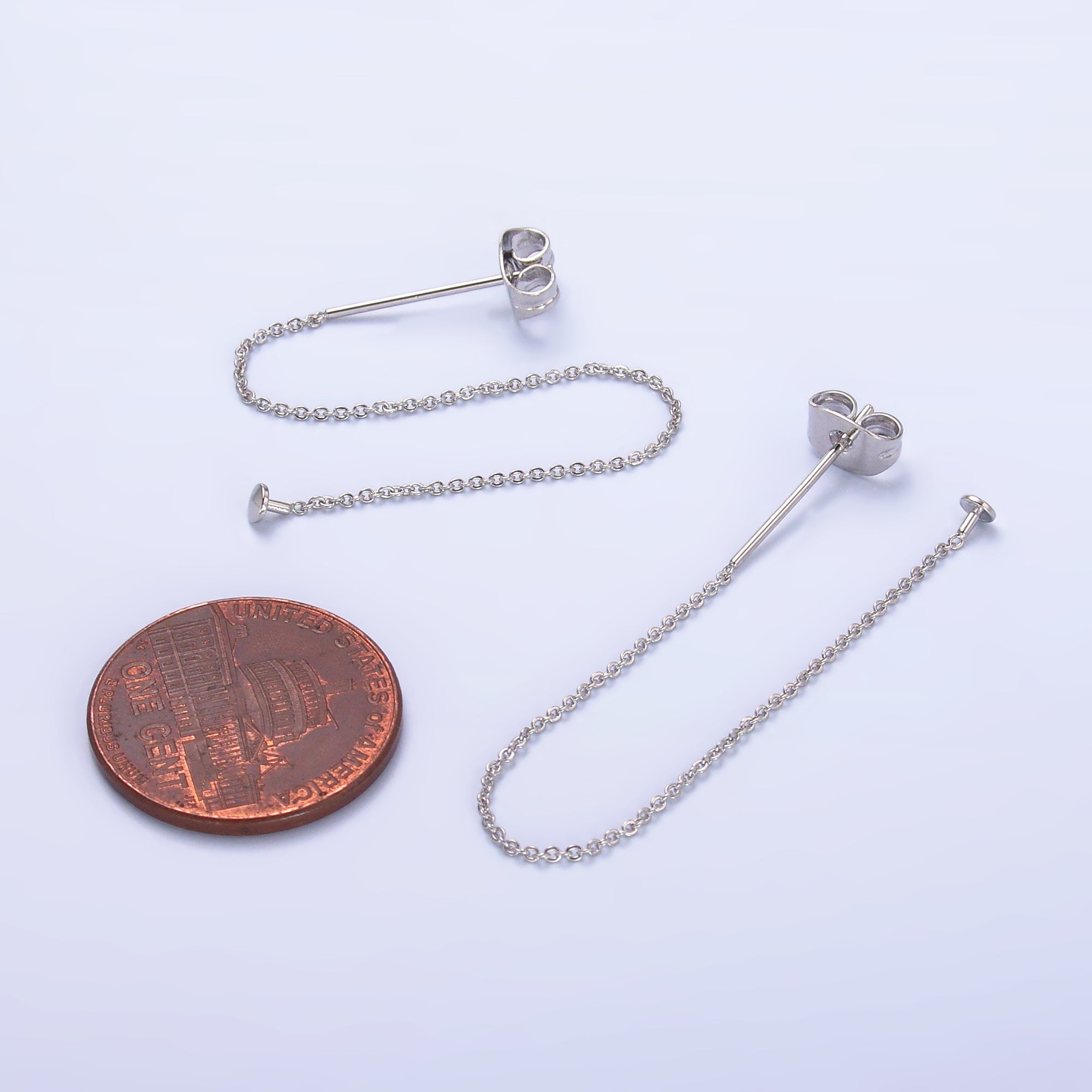 Rhodium Plated 3.5 Inch Minimalist Cable Chain Threader Earrings | T127