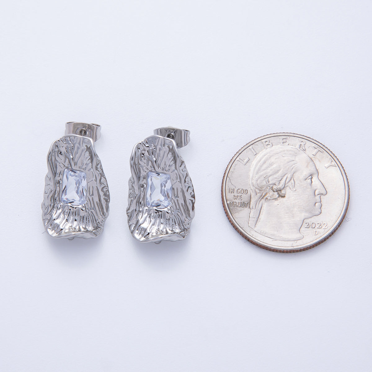 18K Gold Filled 20.5mm Baguette CZ Molten Geometric Drop Stud Finding in Gold & Silver | Z1669