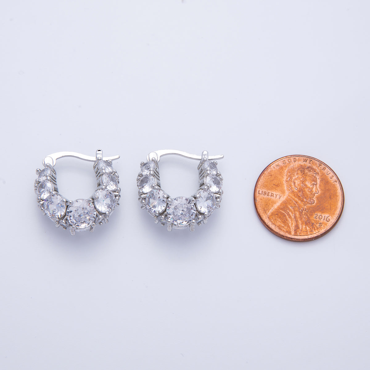 14K Gold Filled 18.8mm Clear CZ Gradient Latch Hoop Earrings in Gold & Silver | Earr-020003 Earr-020004