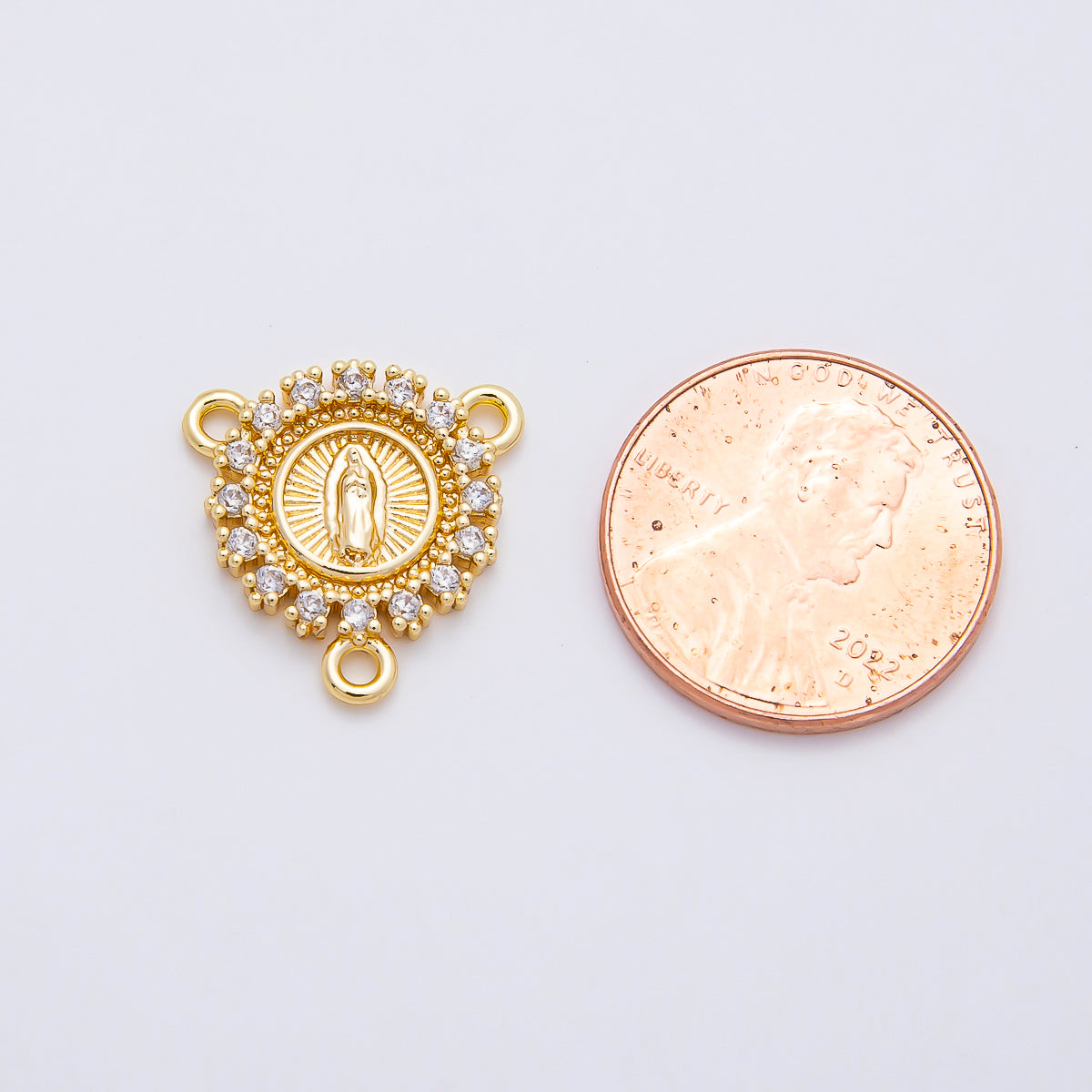 16K Gold Filled Mother Mary Micro Paved CZ Round Triple Connector in Gold & Silver | CONNECTORS-00026