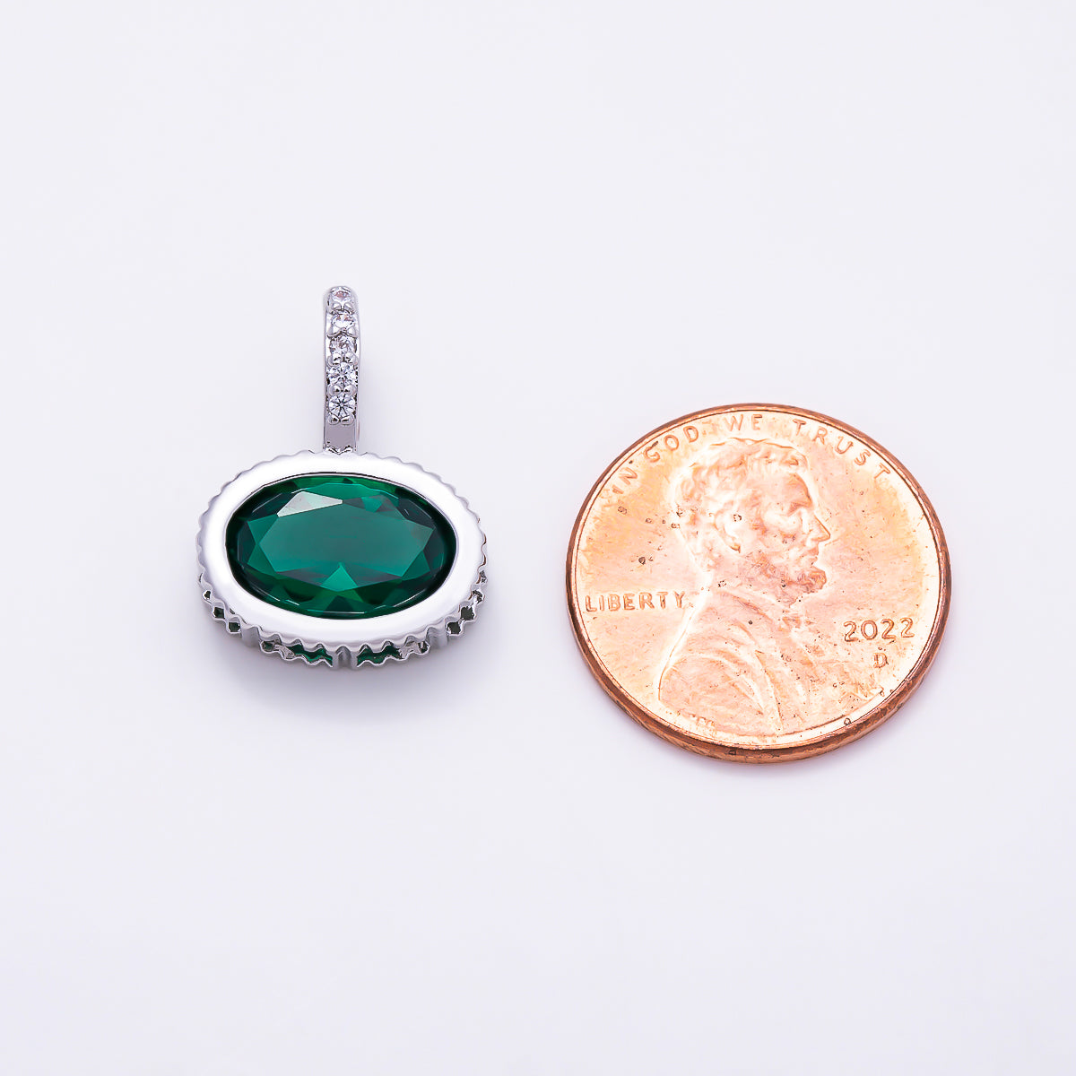 Silver 20mm Oval Birthstone CZ Micro Paved Bail Pendant | Charms-01724 - Charms-01735