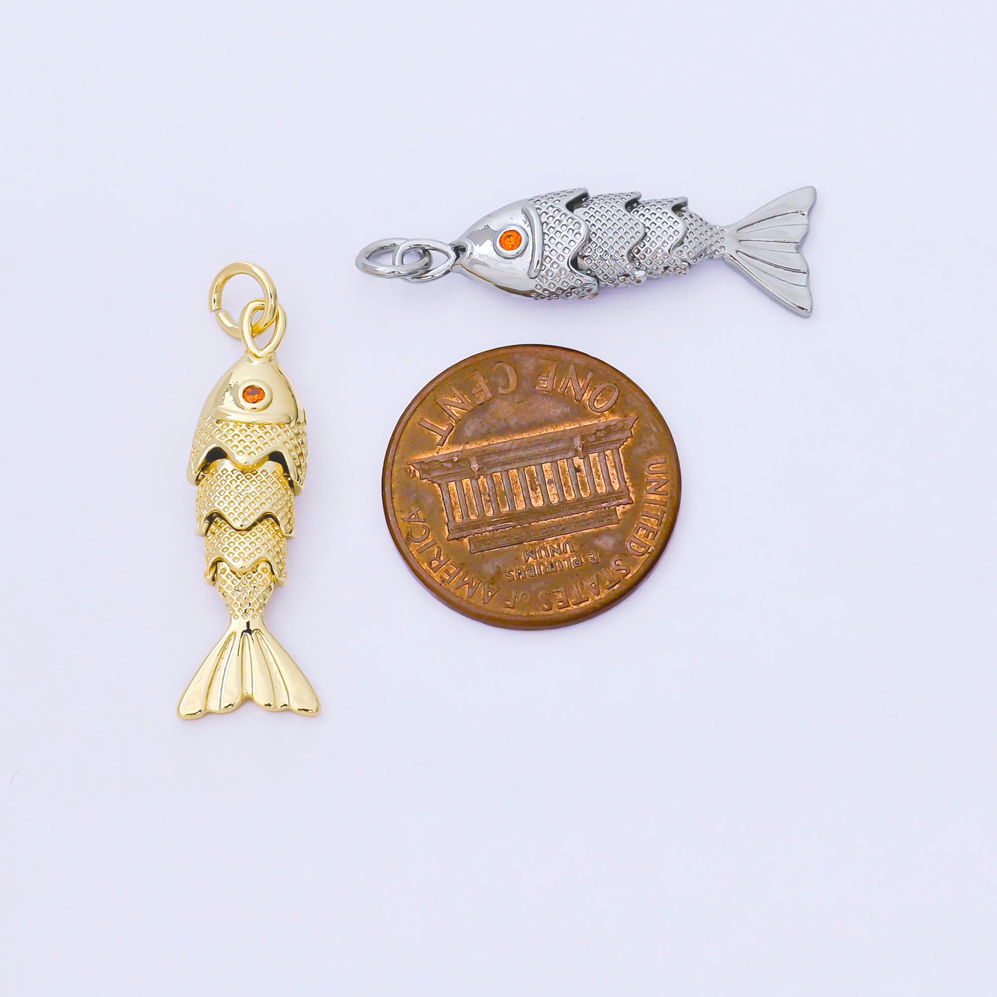 Silver 9mm Orange Round CZ Under the Sea Fish Moveable Animals Charm | AF1525 AF1526