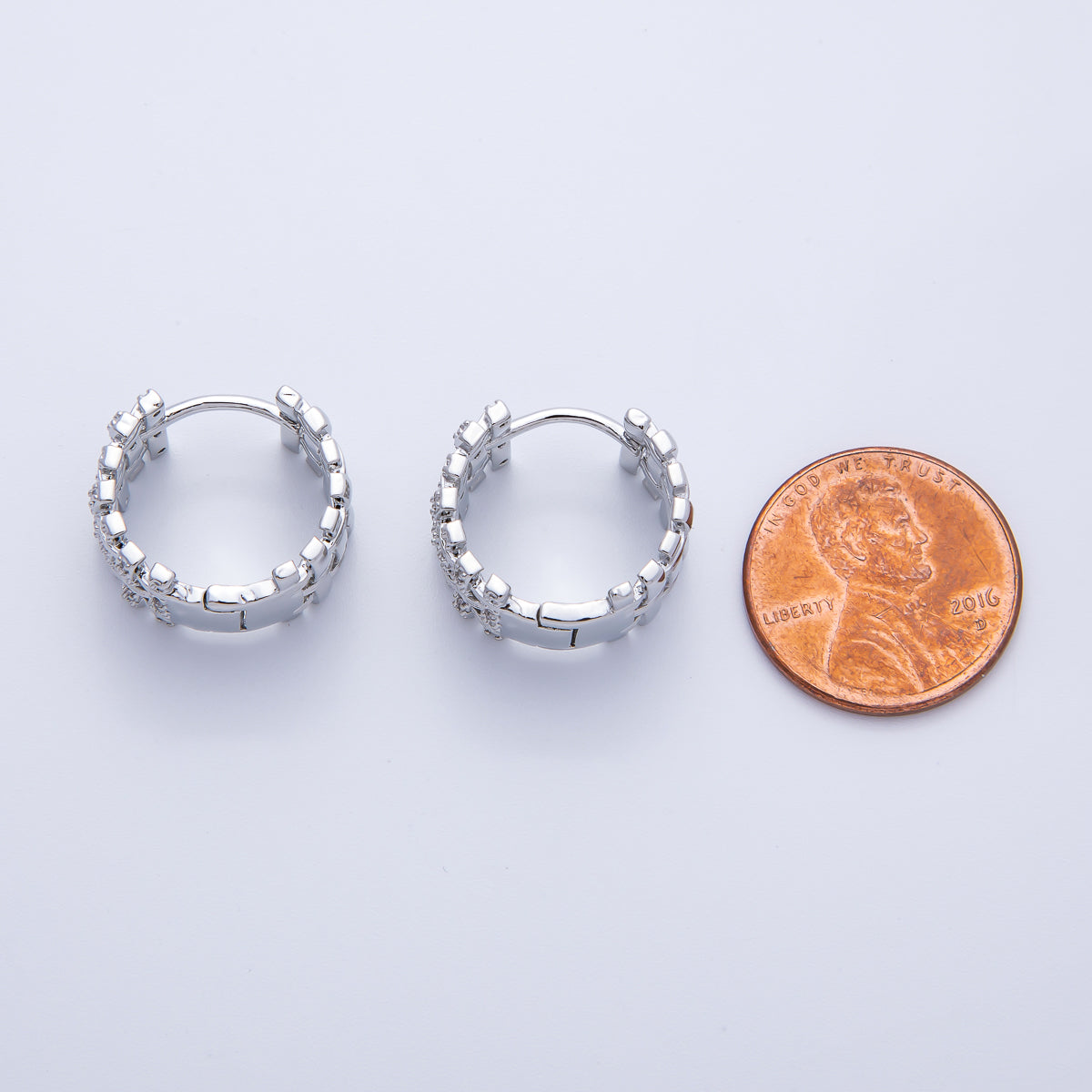 14K Gold Filled 16.5mm Micro Paved CZ Woven Ribbed Huggie Earring in Gold & Silver | Earr-020005 Earr-020006