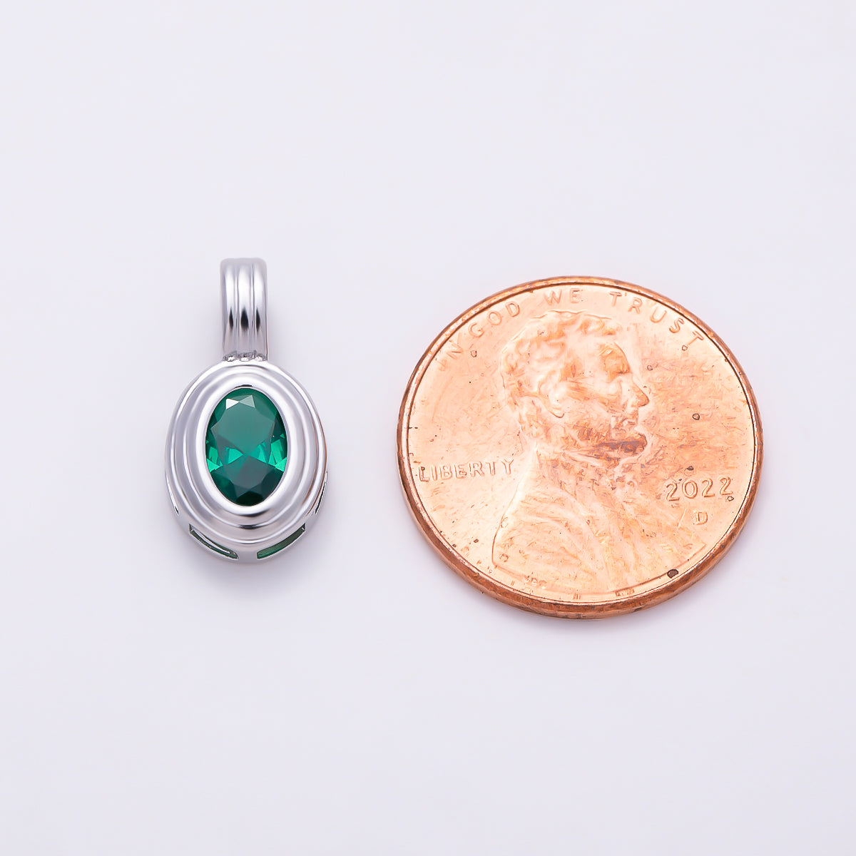 Silver 16mm Minimalist Oval Bezel CZ Birthstone Textured Bail Pendant | Charms-01829 - Charms-