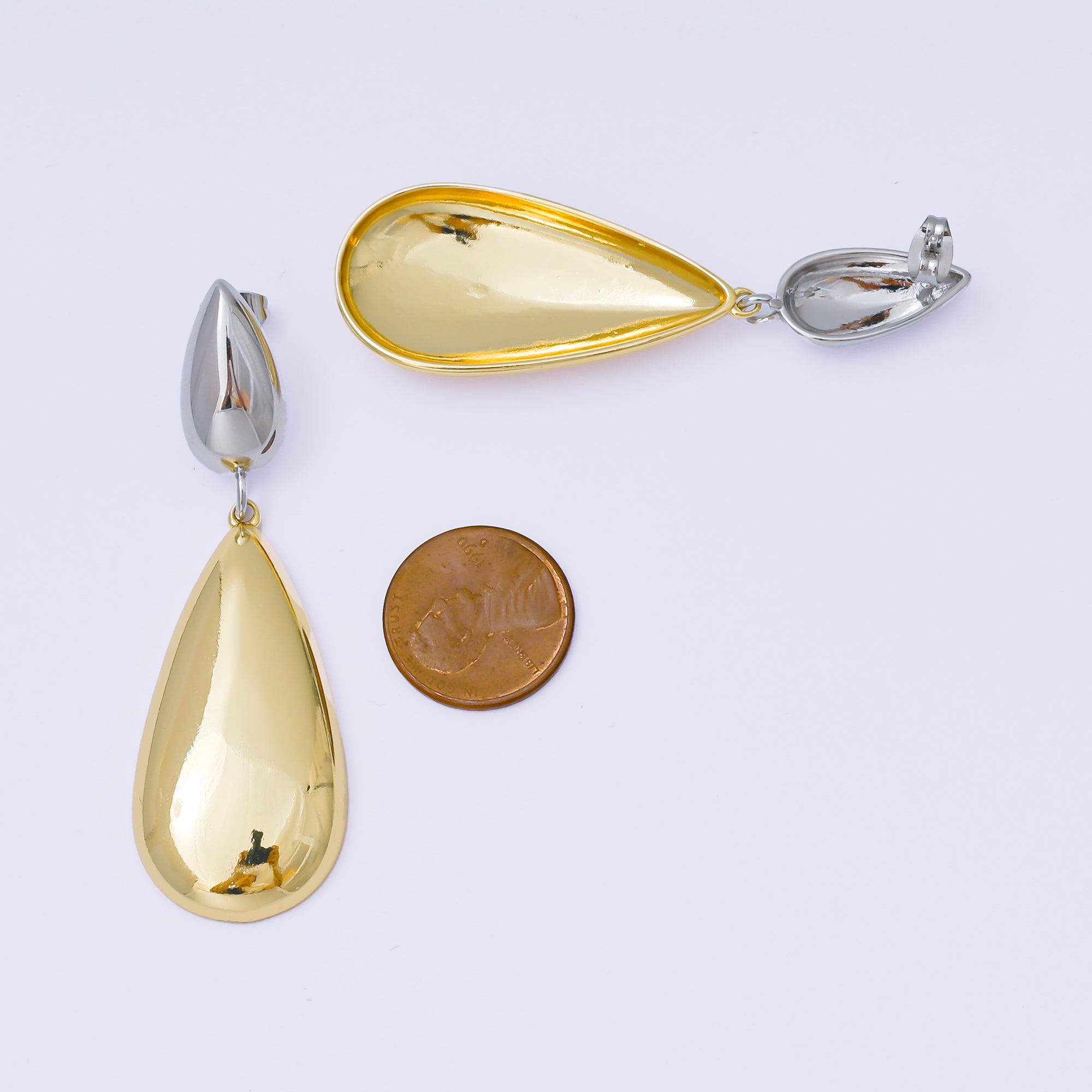 24K Gold Filled Mixed Metal Double Teardrop Drop Stud Earrings | AJ122