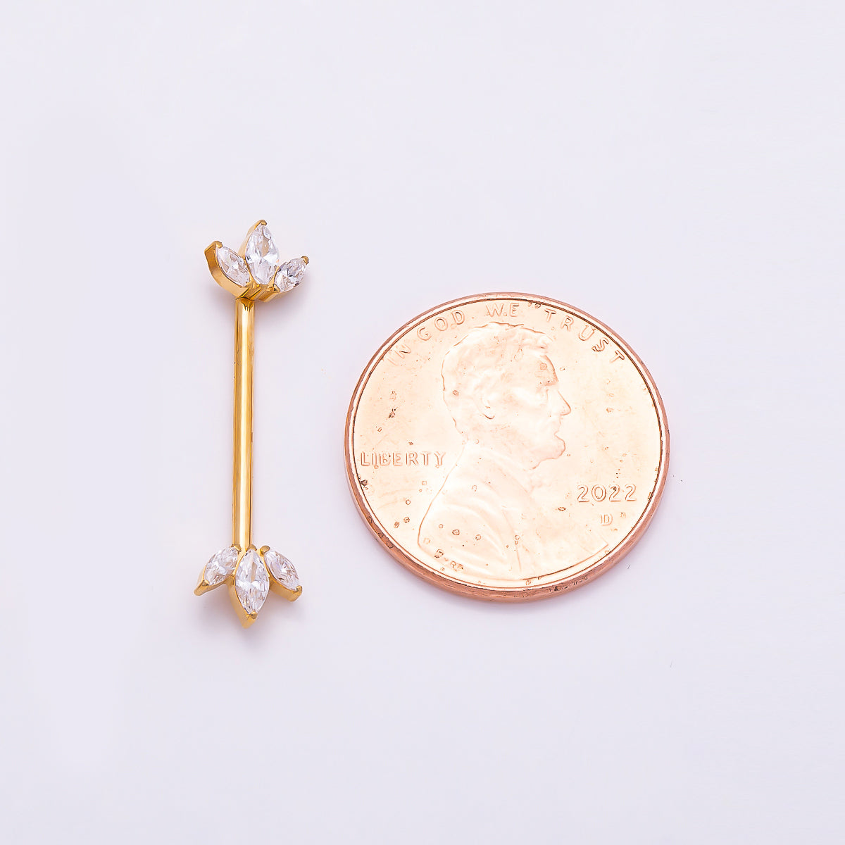 Titanium Clear CZ Triple Marquise Nipple Barbell Piercing Body Jewelry in Gold & Silver | Findings-00295 Findings-00296