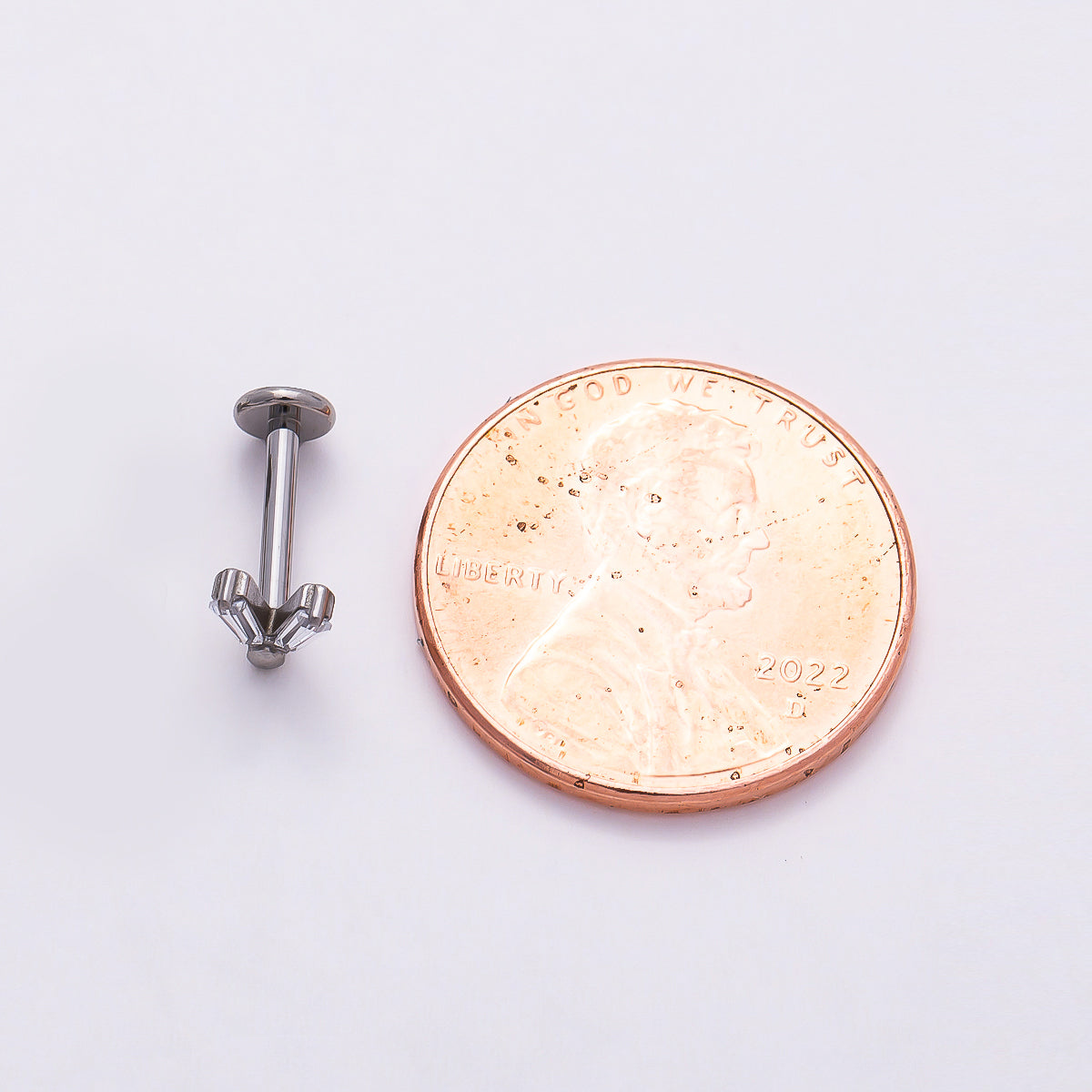 Stainless Steel 5mm V-Shaped Baguette CZ Single Cartilage Piercing Flat Back Stud | Findings-00203