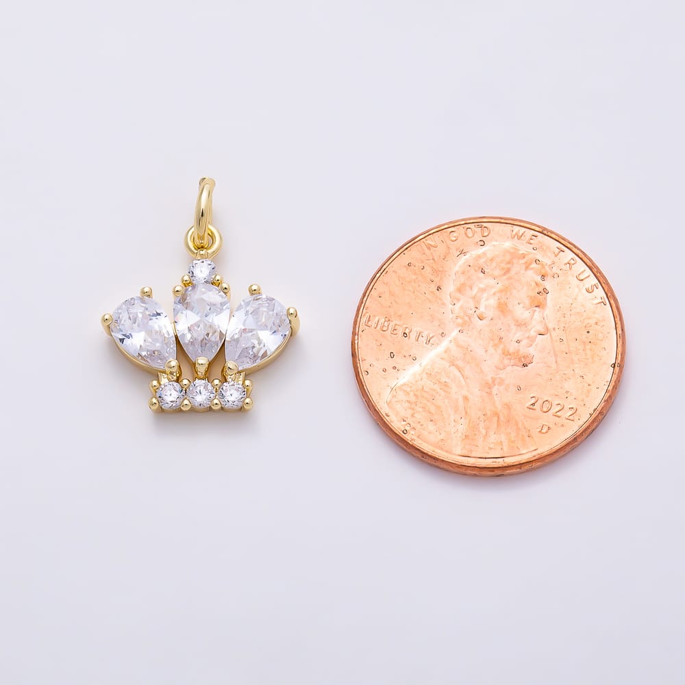16K Gold Filled 14mm Triple Teardrop Micro Paved CZ Crown Charm in Gold & Silver | Charms-02288 Charms-02289