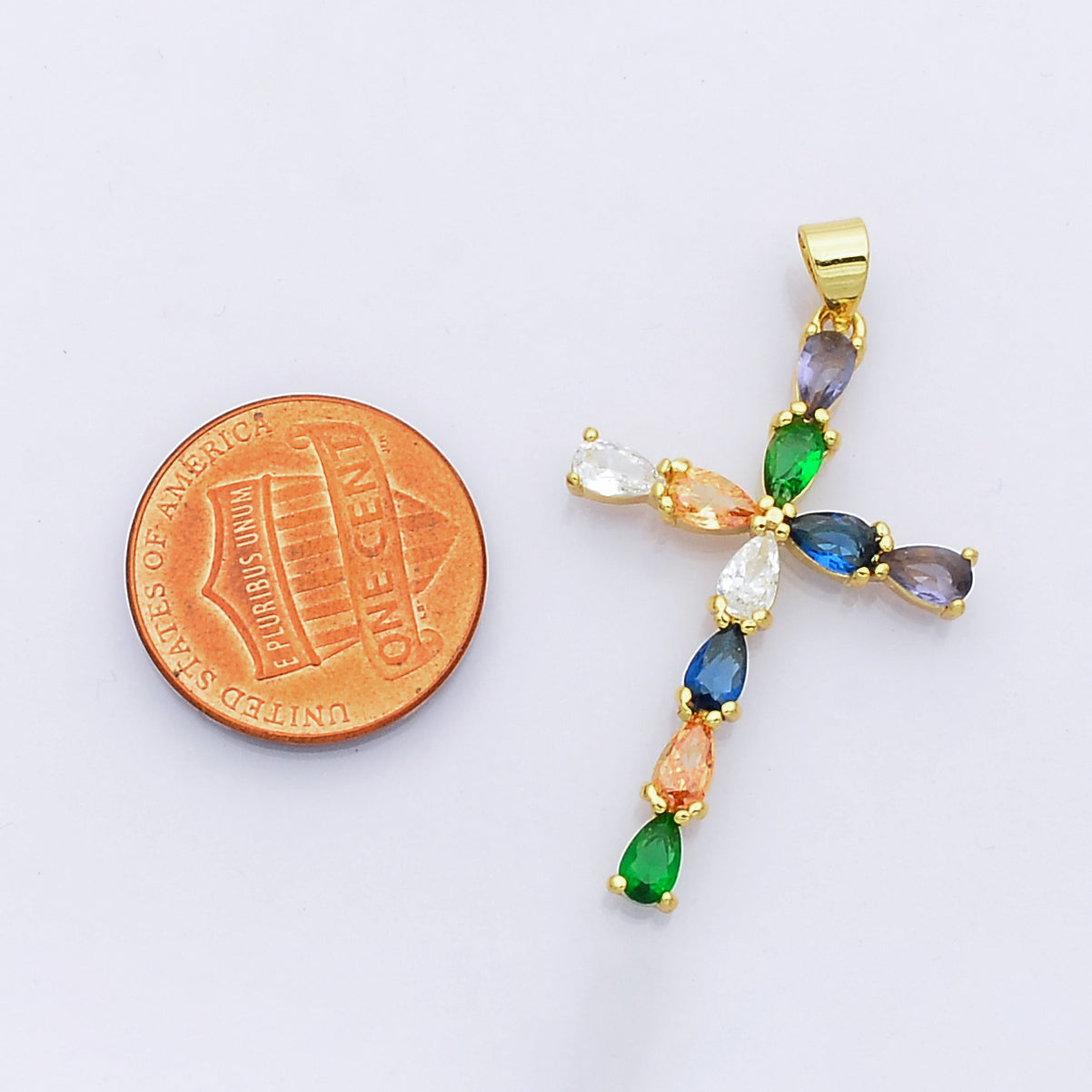 24K Gold Filled Cross charm Colorful Cz Pendant for Necklace Earring Religious Jewelry Making Supply N-1450