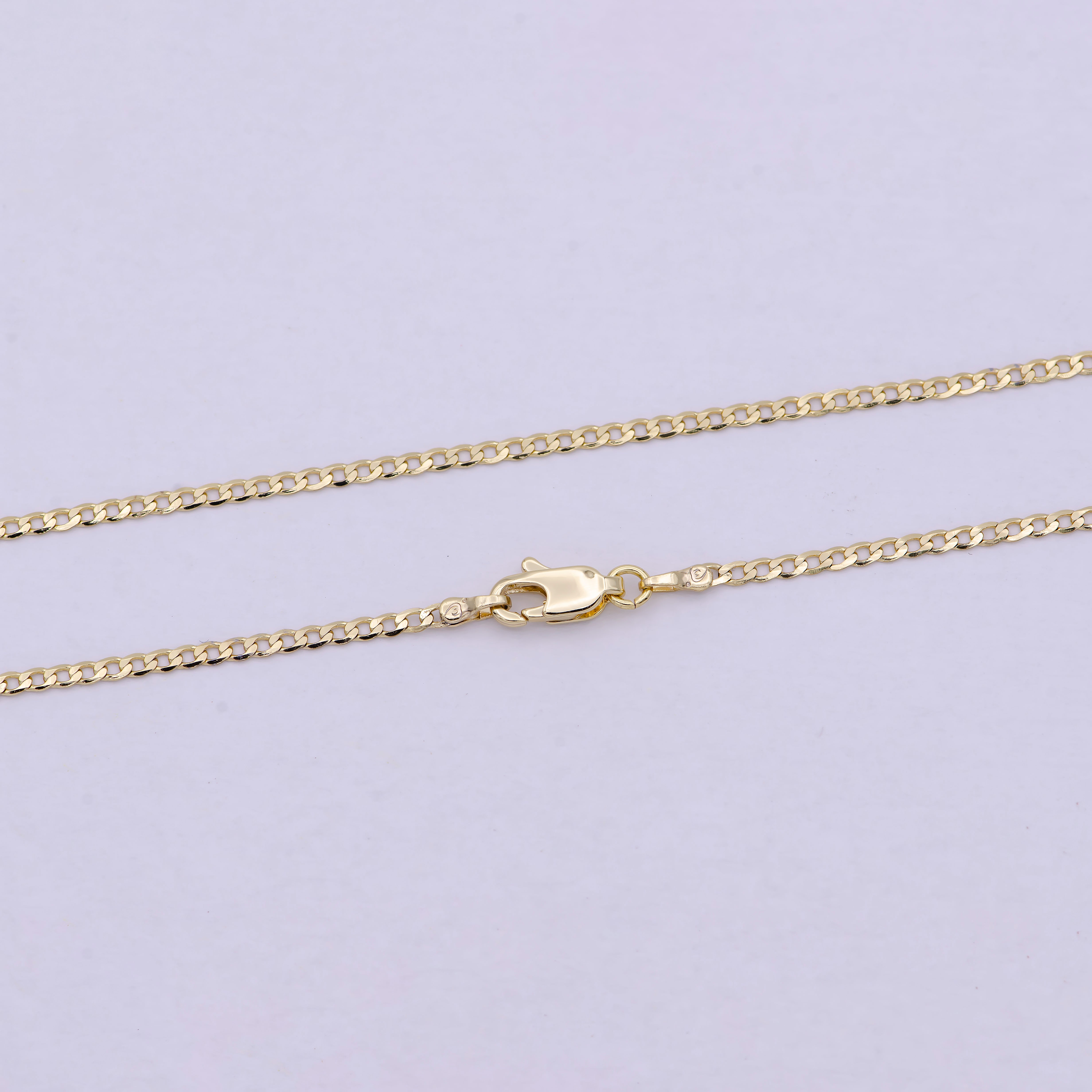 17.5 Inch Curb Finished Chain, Dainty 2mm 14K Gold Filled Necklace with Lobster Clasps | WA-623