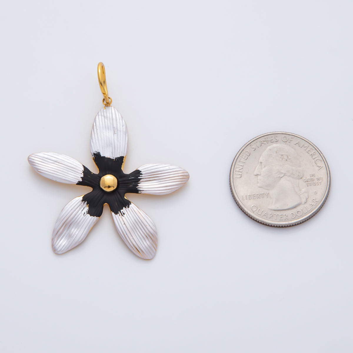 18K Gold Plated 41mm Handpainted Black, Green, Pink Enamel Fresh Flower Charm | AF1424 AF1425