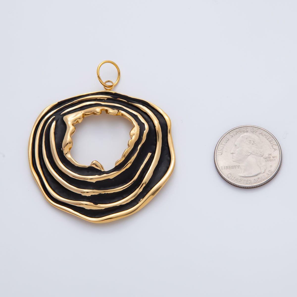 18K Gold Plated 55mm Handpainted Black, White Enamel Oval Multiple Layers Charm | AF1426