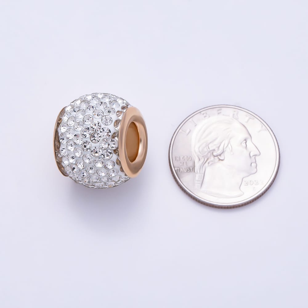 18K Gold Filled 20mm Rhinestone Micro Paved Scarf Buckle Stopper Large Hole Bead | Findings-00639