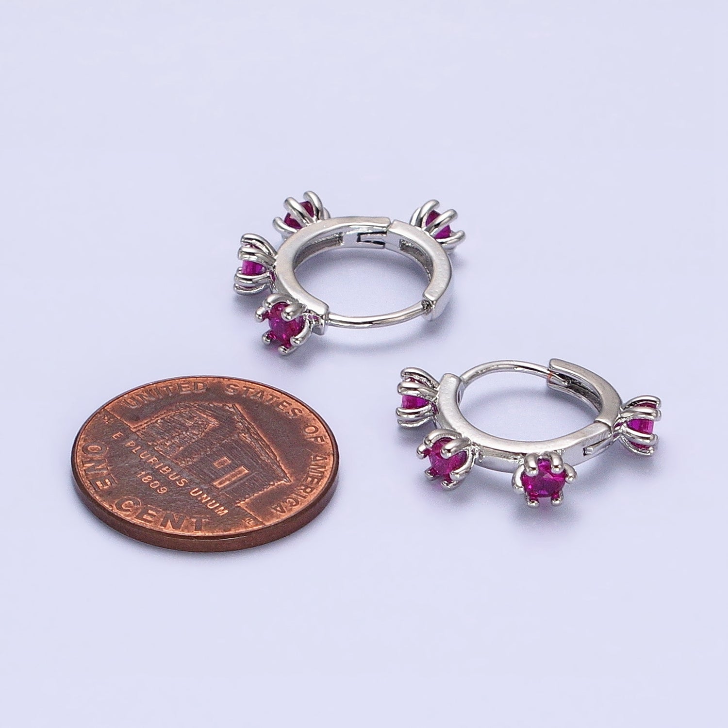 16K Gold Filled 15.5mm Fuchsia CZ Dotted Outline Huggie Earrings in Silver & Gold | AB654 AD1300 - DLUXCA