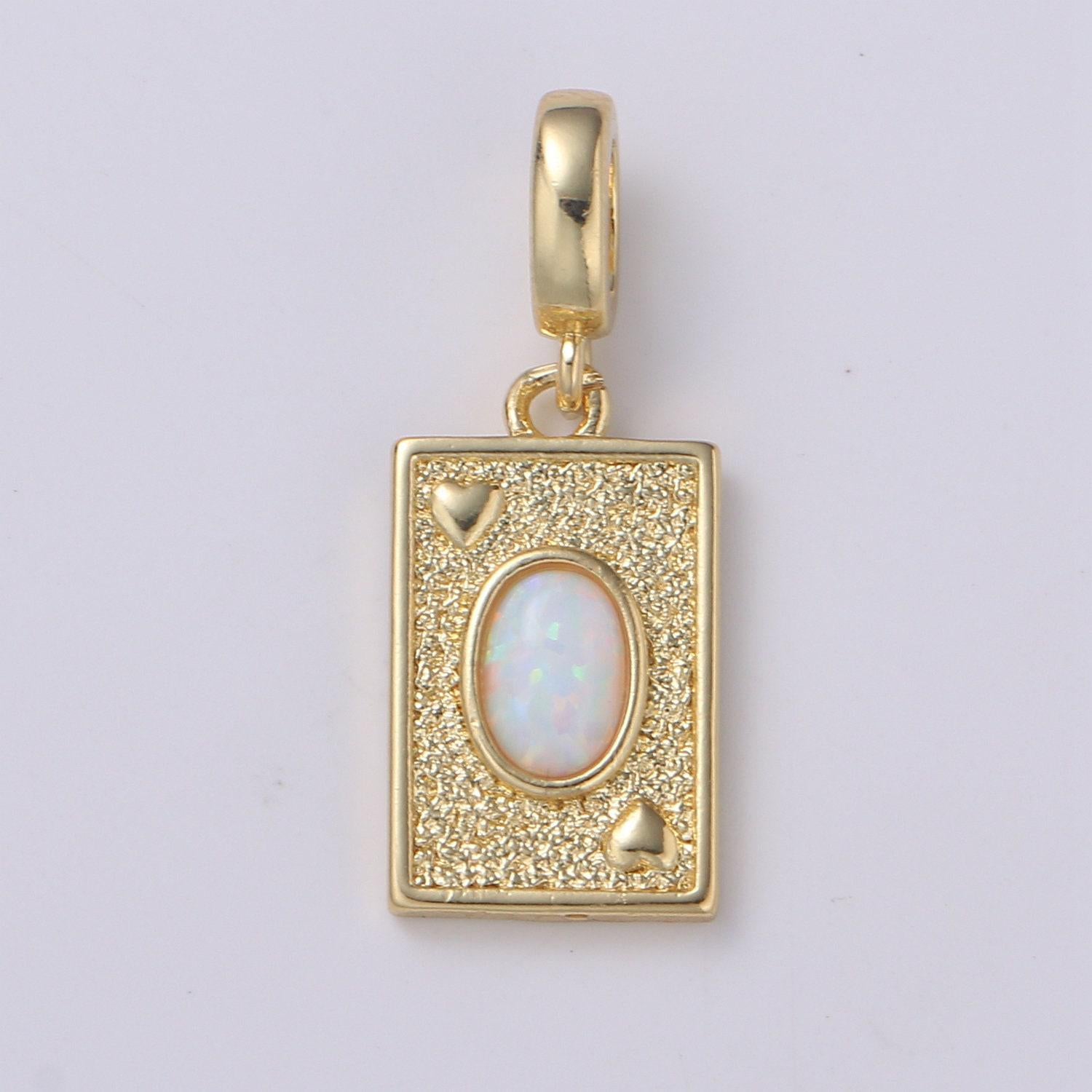 14K Gold Filled 25mm Blue, White Opal Textured Ace of Heart Playing Card Game Drop Rondelle Pendant | H348 H349