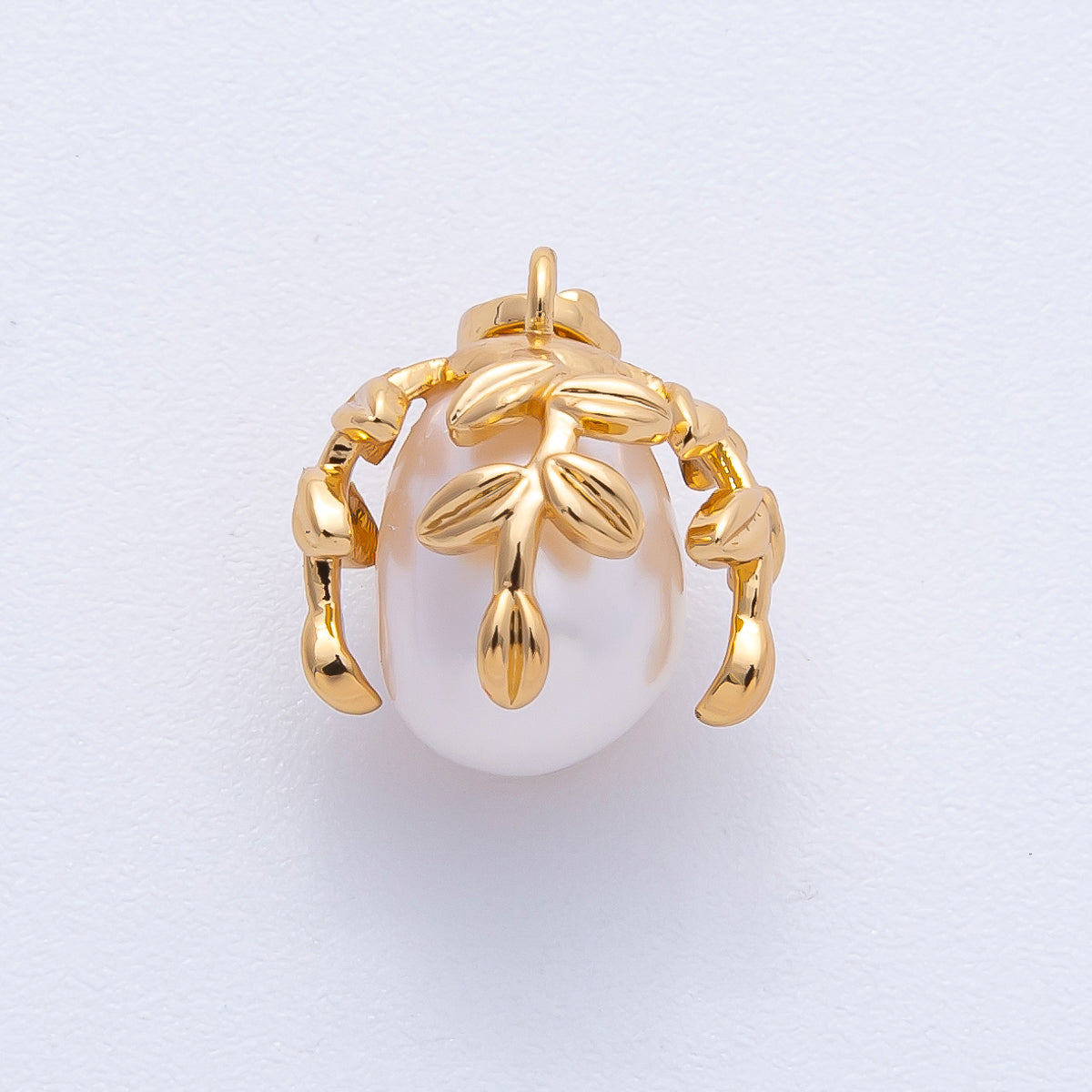 18K Gold Filled 14mm White Shell Pearl Leaf Nature Charm | H109
