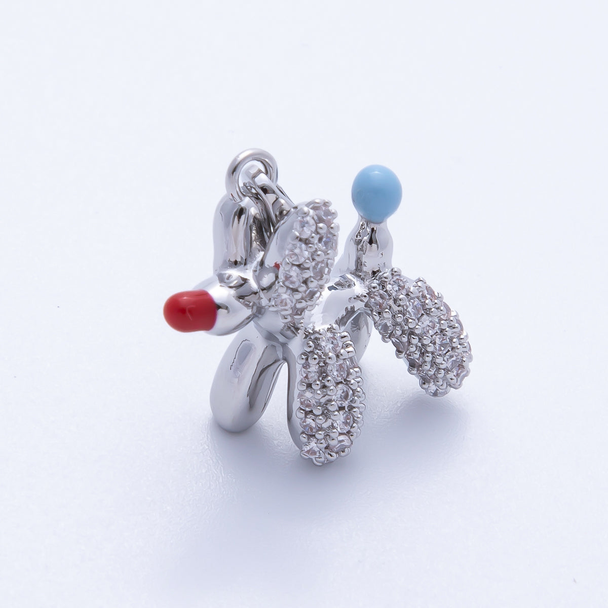 18K Gold Filled 19mm Blue & Red Enamel Crystal Puppy Animal CZ Charm | H-199