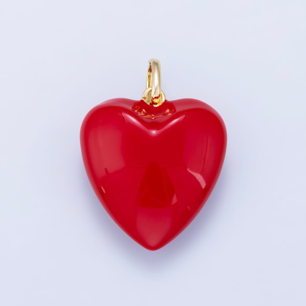 18K Gold Filled 35mm Yellow, Red Enamel Chubby Heart Charm | H138 H100