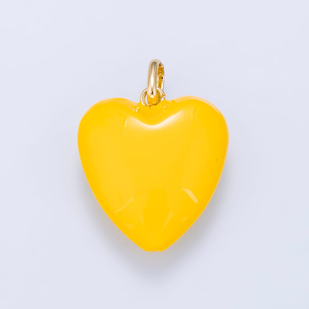 18K Gold Filled 35mm Yellow, Red Enamel Chubby Heart Charm | H138 H100