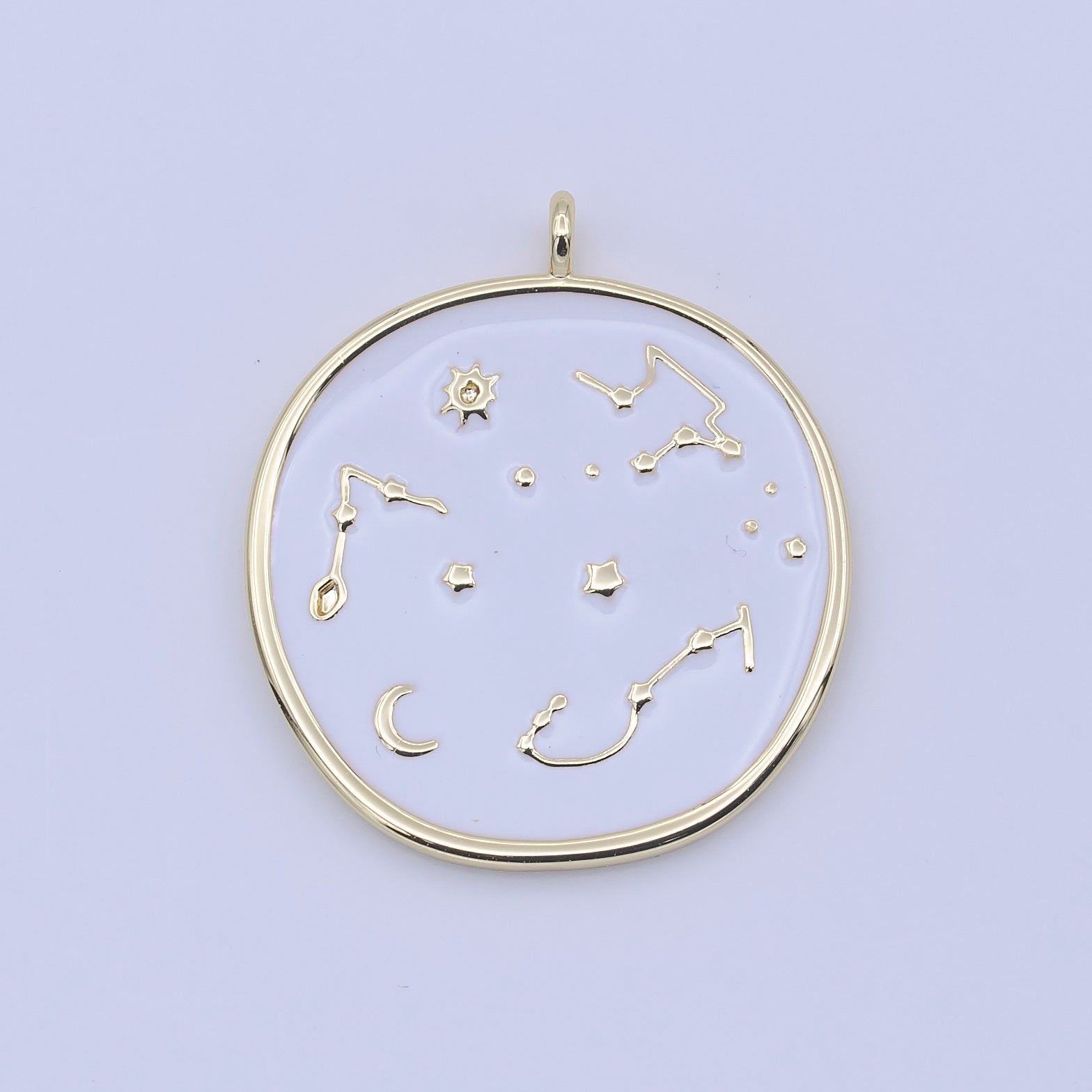 14K Gold Filled 30mm White, Black Enamel Constellation Star Celestial Round Charm | H274 H277