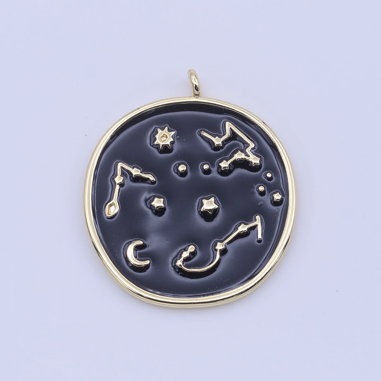 14K Gold Filled 30mm White, Black Enamel Constellation Star Celestial Round Charm | H274 H277