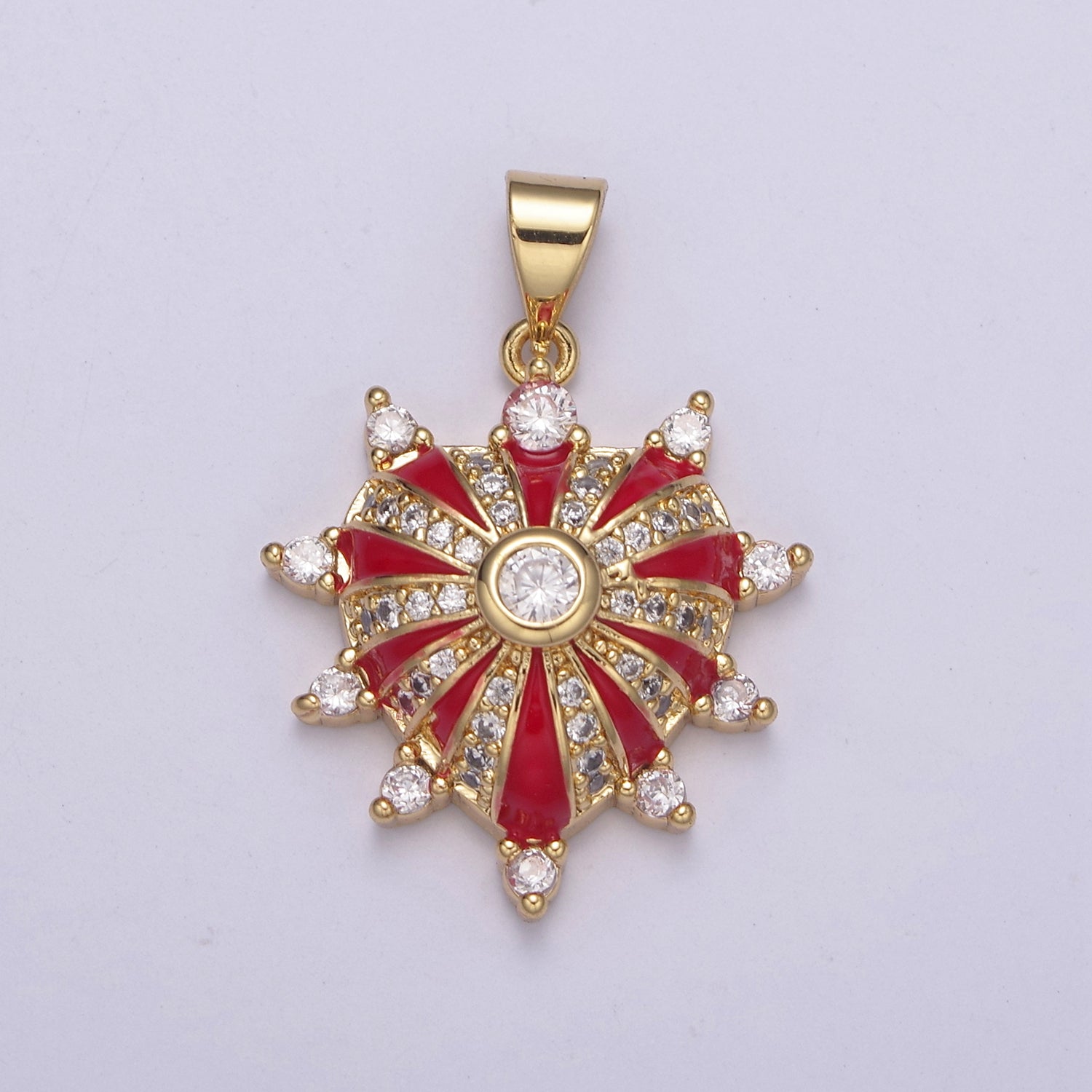 24K Gold Filled 27mm White, Red, Black, Pink Enamel Micro Paved CZ Heart Pendant | H436 - H441