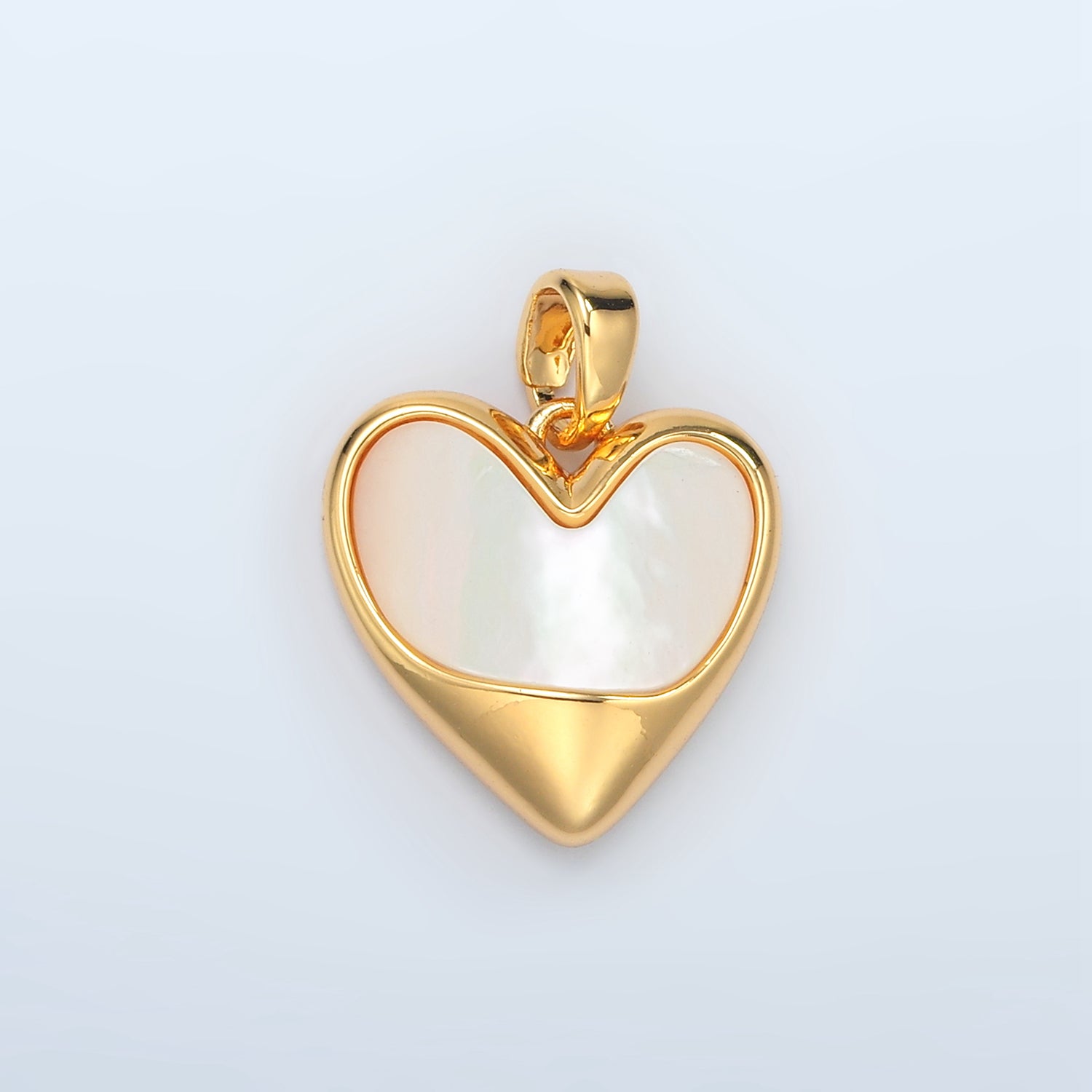 24K Gold Filled 16mm Shell Pearl Molten Bezel Heart Pendant | H498