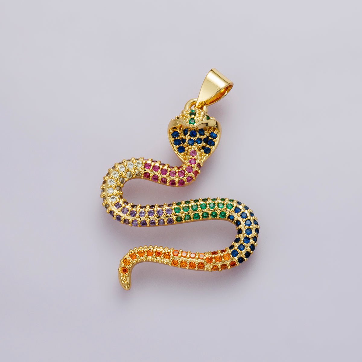 14K Gold Filled Clear, Multicolor Micro Paved CZ Serpent Snake Pendant | I00664 I00665