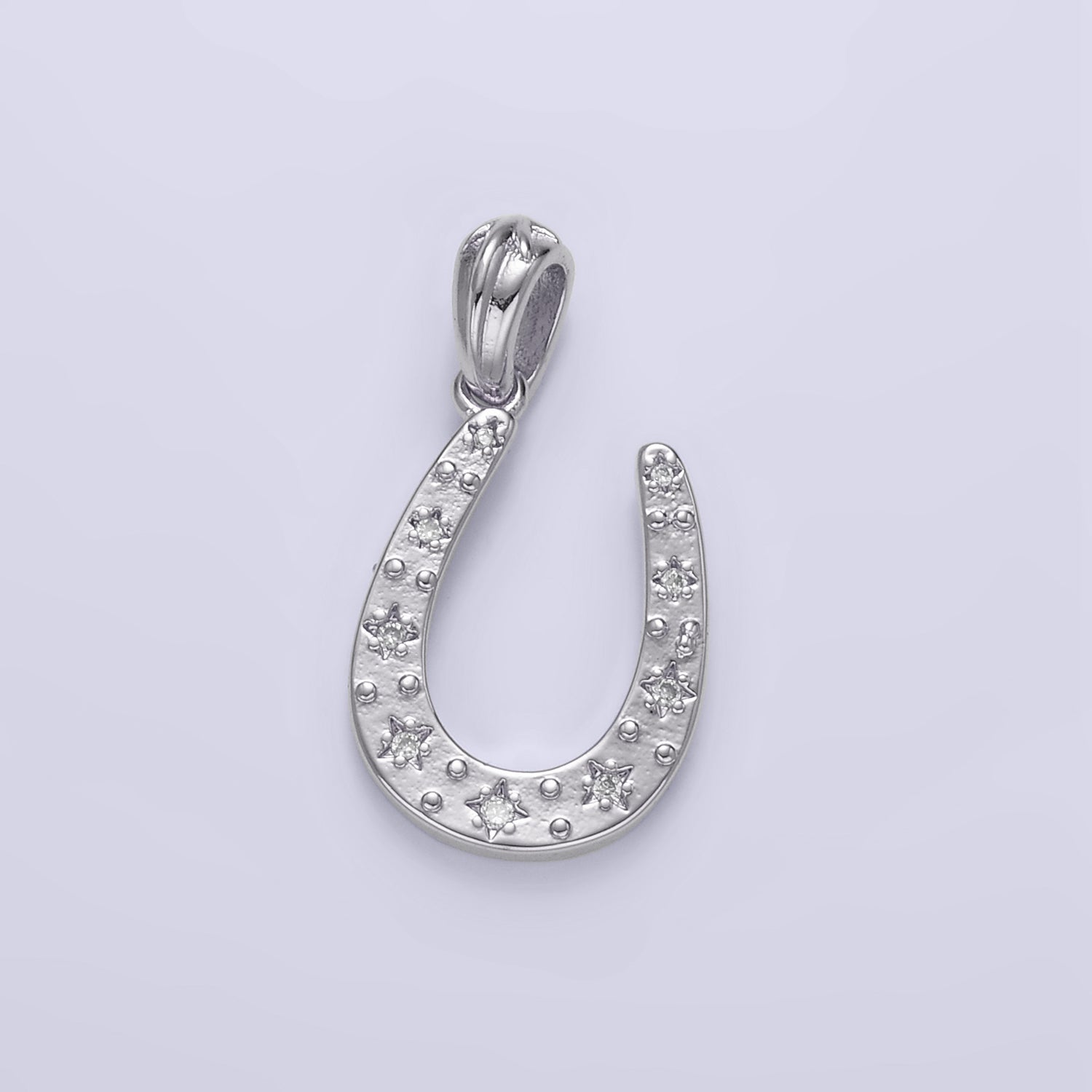 24K Gold Filled 20.5mm Clear CZ Star Horseshoe Pendant in Gold & Silver | I517